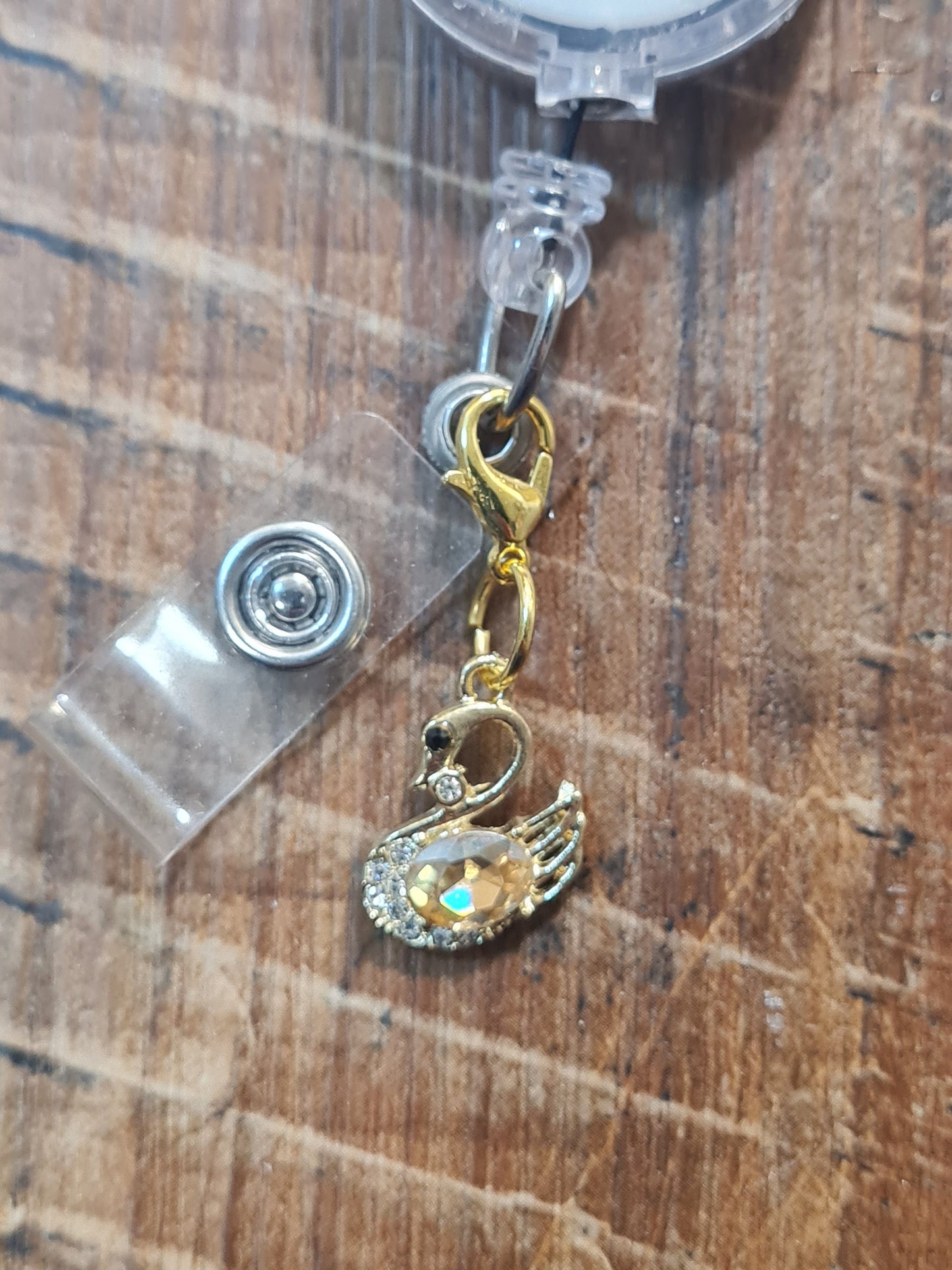 Swan ~ ID Badge Reel Charm ~ Custom Made Charms ~ Badge Buddy ~ Badge Accessories ~ Badge Charm ~ Swan Charm ~ Sparkly Charm