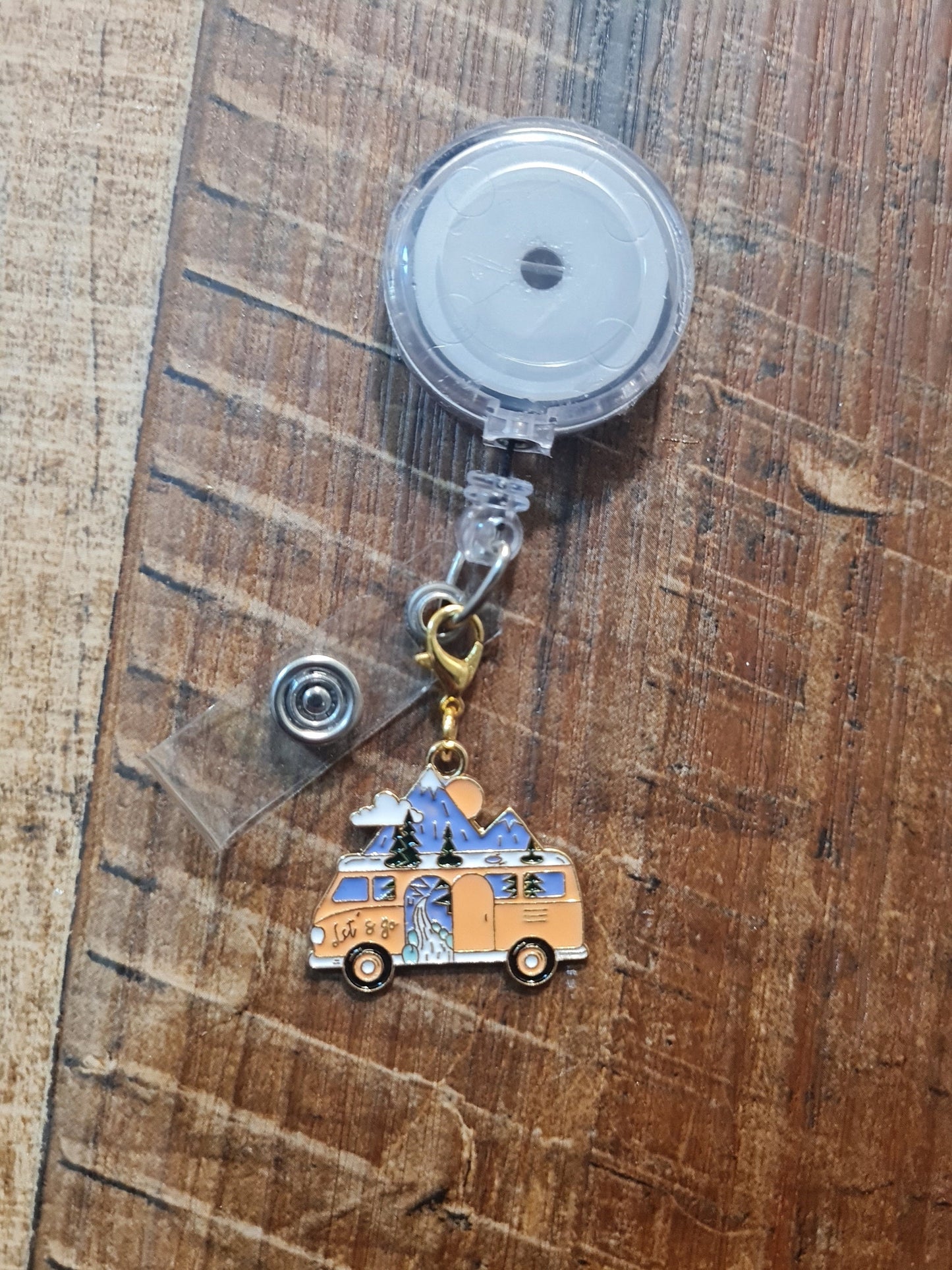 Bus ~ ID Badge Reel Charm ~ Custom Made Charms ~ Badge Buddy ~ Badge Accessories ~ Badge Charm ~ Groovy Charm ~ Hippie ~ Hippie Van