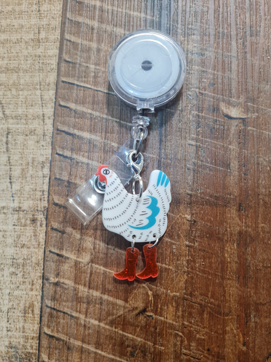 Chickens Wearing Boots ~ ID Badge Reel Charm ~ Custom Made Charms ~ Badge Buddy ~ Badge Accessories ~ Badge Charm ~ Chicken Charm