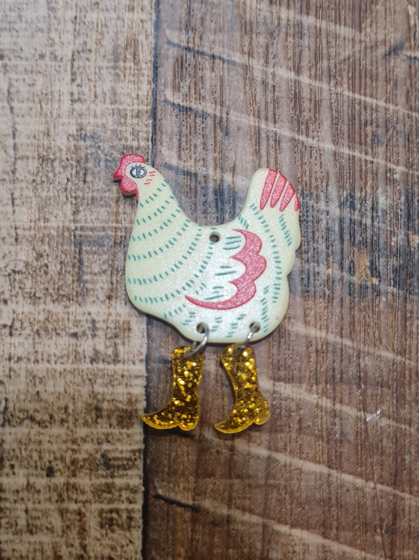 Chickens Wearing Boots ~ ID Badge Reel Charm ~ Custom Made Charms ~ Badge Buddy ~ Badge Accessories ~ Badge Charm ~ Chicken Charm