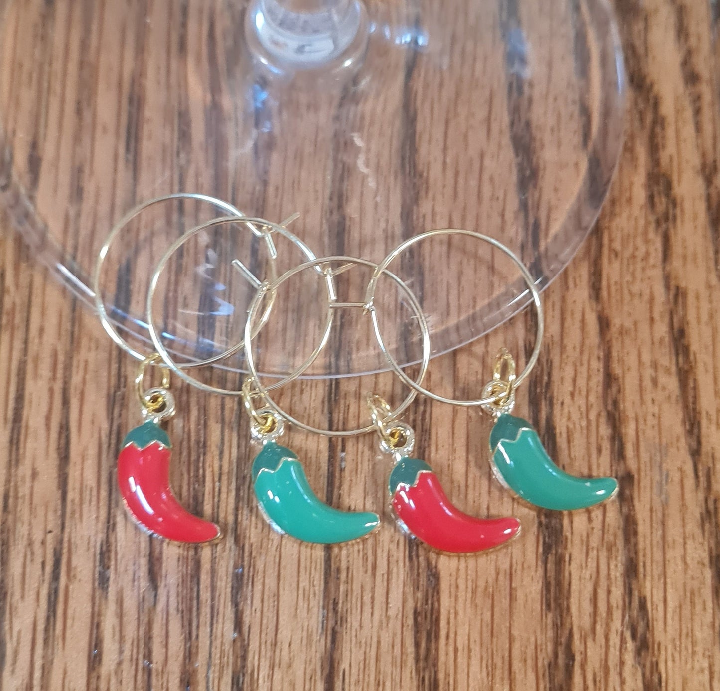 Set of 4 Wine Glass Charms ~ Peppers ~ Taco Tuesday ~ Cocktail Charms ~ Housewarming Gift ~ Wedding Gift ~ Wine Charm ~ Jalapeno