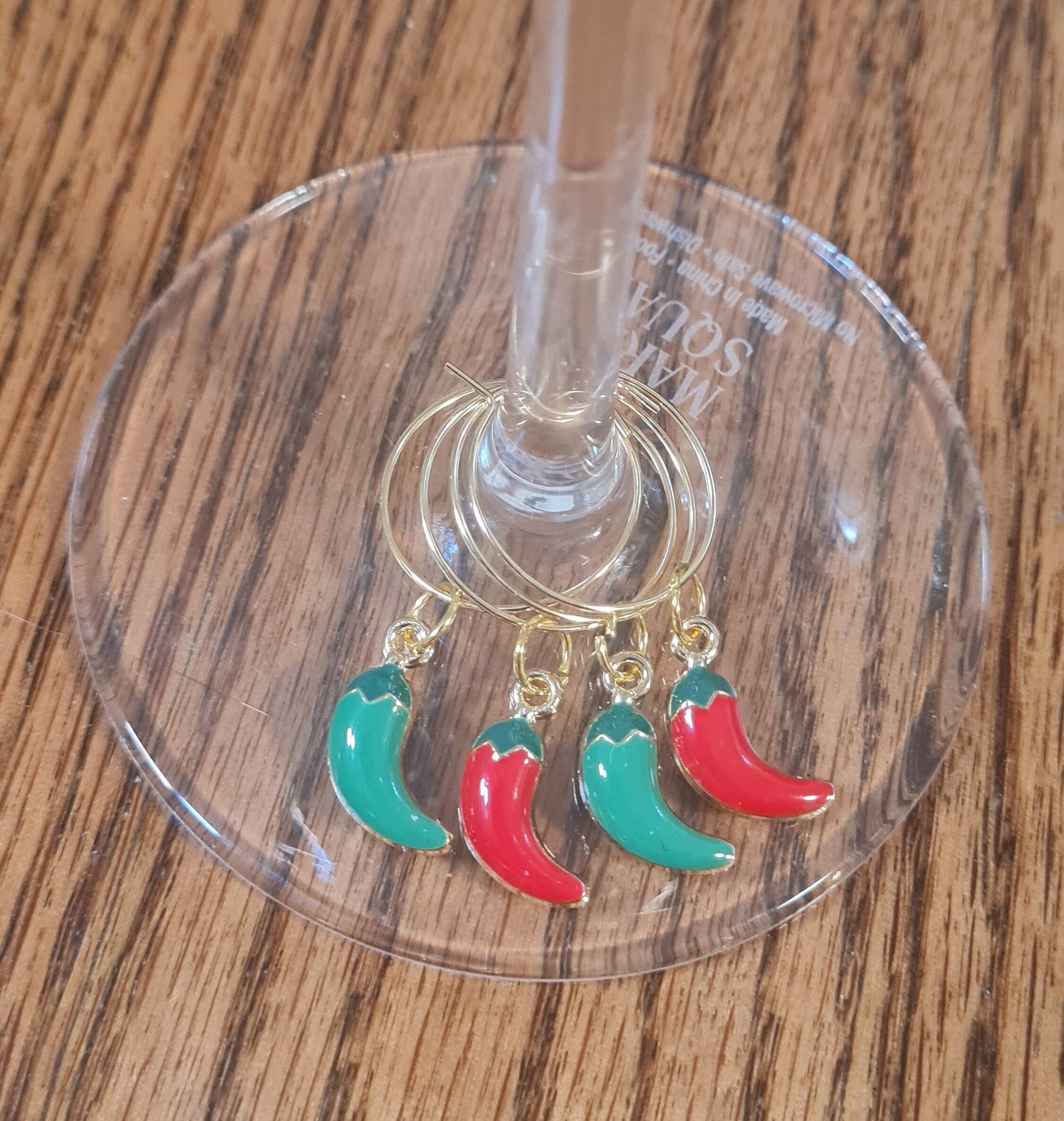 Set of 4 Wine Glass Charms ~ Peppers ~ Taco Tuesday ~ Cocktail Charms ~ Housewarming Gift ~ Wedding Gift ~ Wine Charm ~ Jalapeno