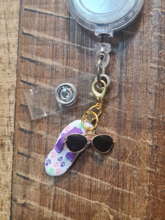 Flip Flops Charm ~ ID Badge Reel Charm ~ Custom Made Charms ~ Badge Buddy ~ Badge Accessories ~ Sunglasses Charm ~ Summertime Charm
