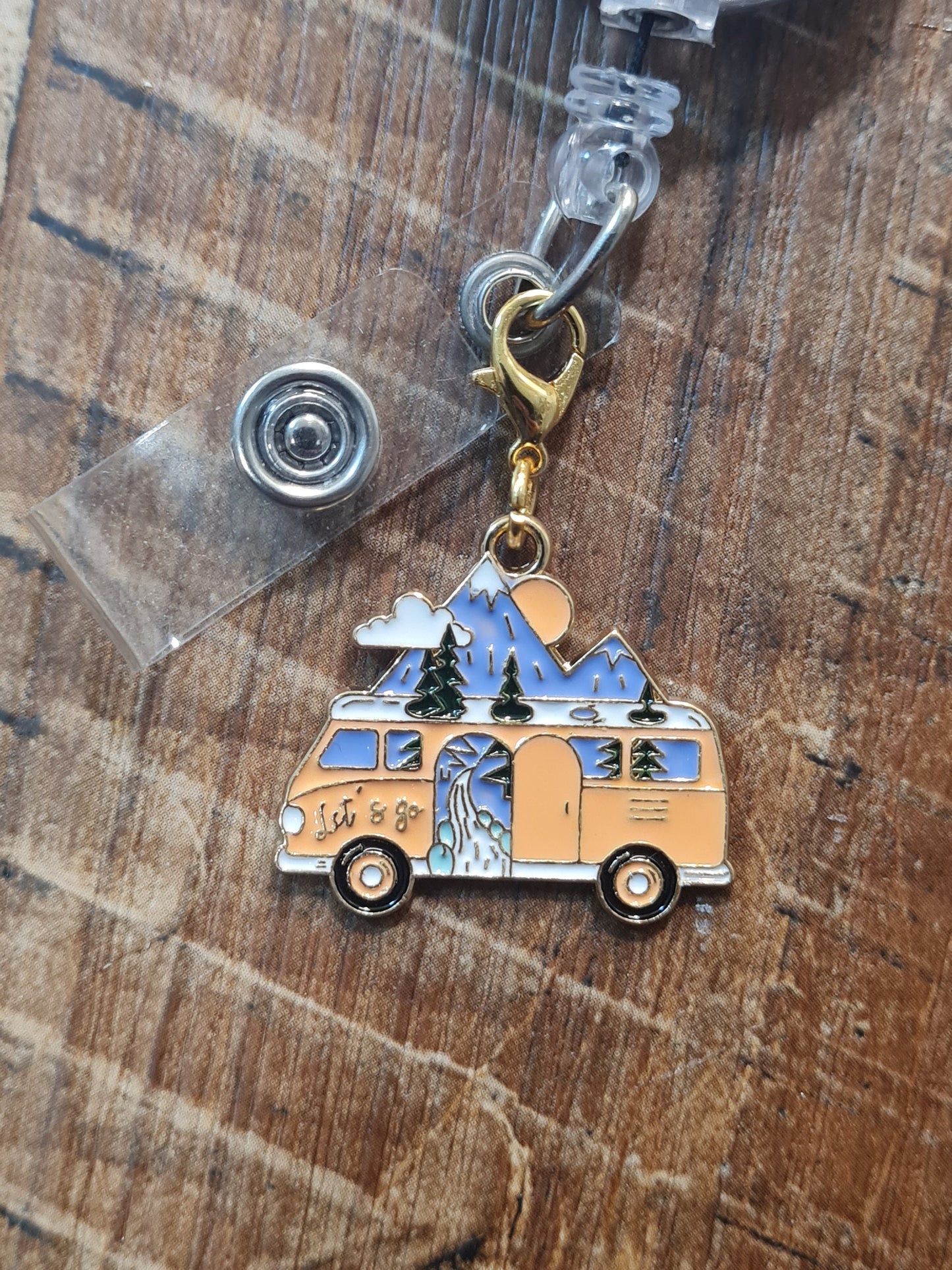 Bus ~ ID Badge Reel Charm ~ Custom Made Charms ~ Badge Buddy ~ Badge Accessories ~ Badge Charm ~ Groovy Charm ~ Hippie ~ Hippie Van