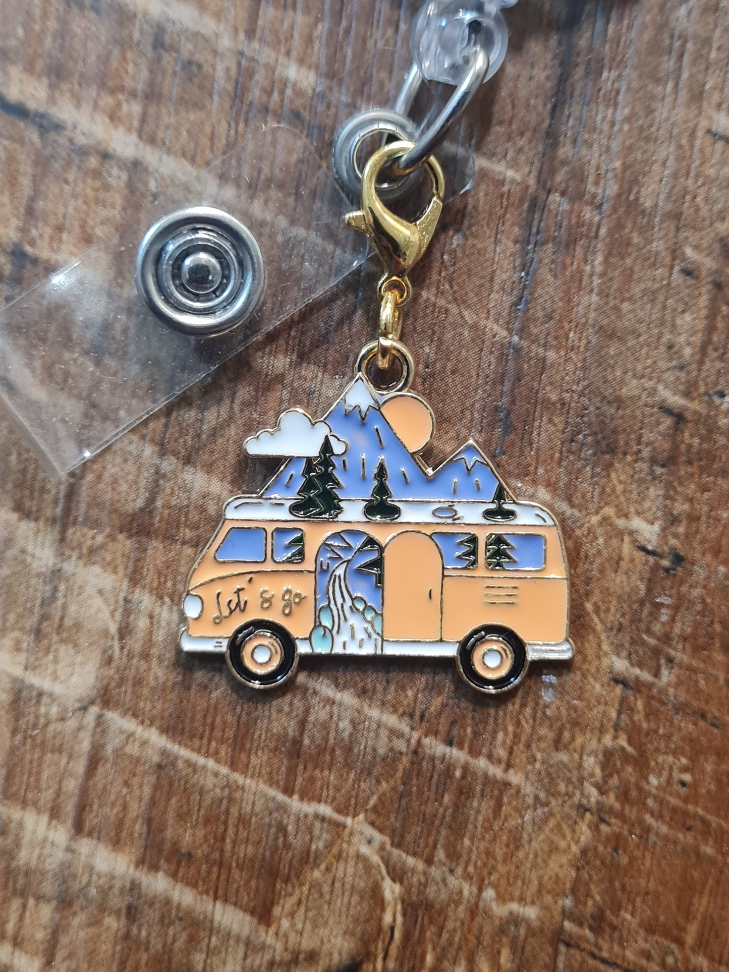 Bus ~ ID Badge Reel Charm ~ Custom Made Charms ~ Badge Buddy ~ Badge Accessories ~ Badge Charm ~ Groovy Charm ~ Hippie ~ Hippie Van