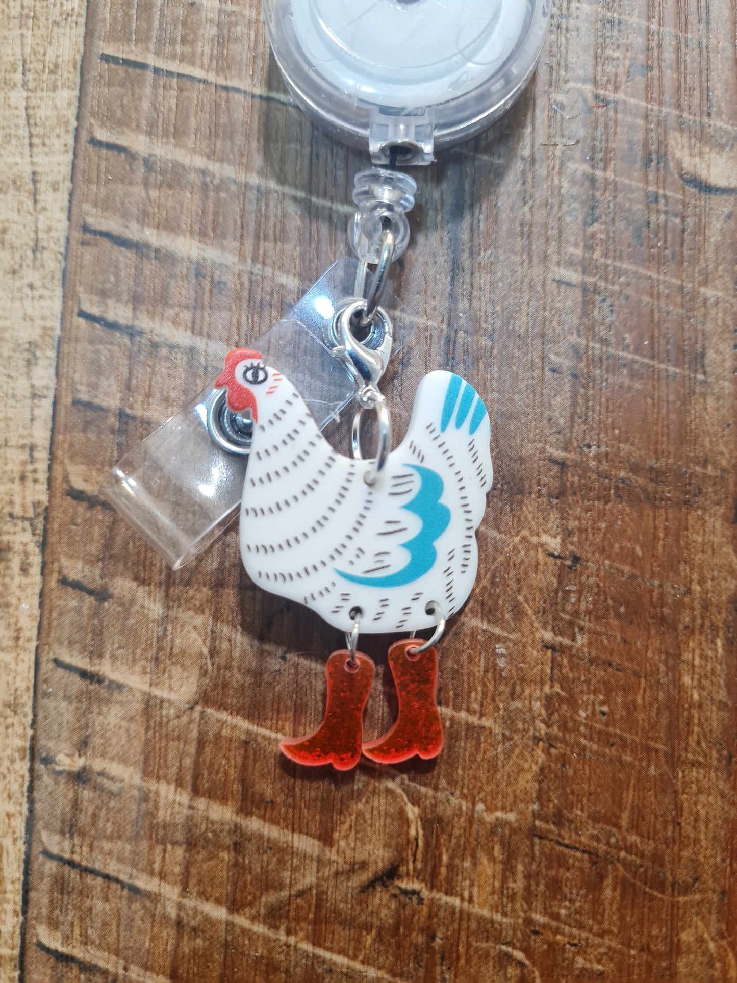 Chickens Wearing Boots ~ ID Badge Reel Charm ~ Custom Made Charms ~ Badge Buddy ~ Badge Accessories ~ Badge Charm ~ Chicken Charm