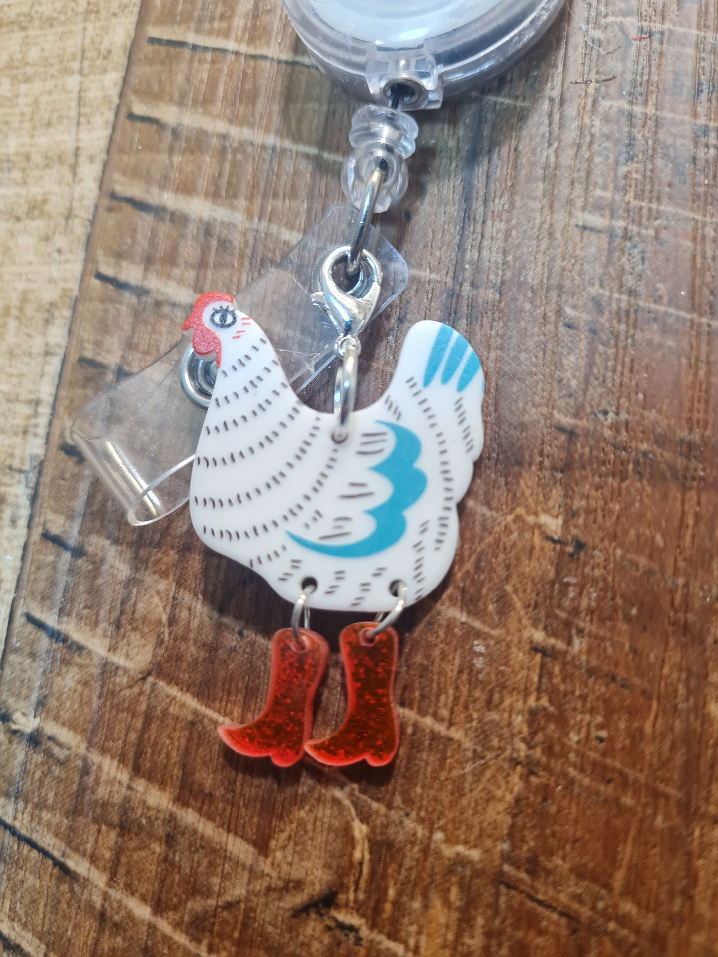Chickens Wearing Boots ~ ID Badge Reel Charm ~ Custom Made Charms ~ Badge Buddy ~ Badge Accessories ~ Badge Charm ~ Chicken Charm