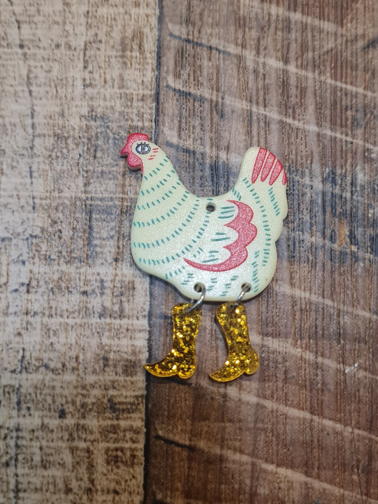Chickens Wearing Boots ~ ID Badge Reel Charm ~ Custom Made Charms ~ Badge Buddy ~ Badge Accessories ~ Badge Charm ~ Chicken Charm