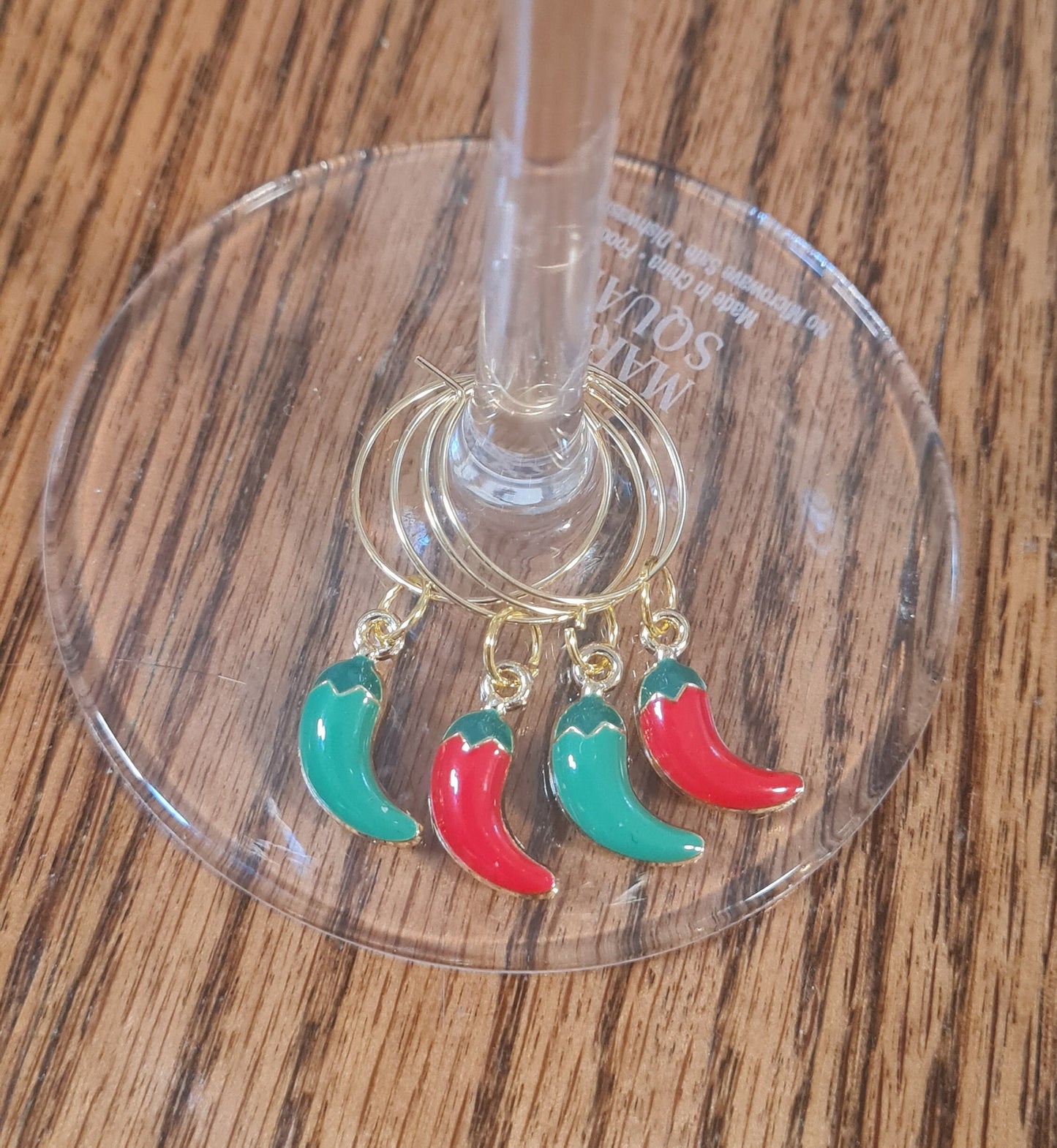 Set of 4 Wine Glass Charms ~ Peppers ~ Taco Tuesday ~ Cocktail Charms ~ Housewarming Gift ~ Wedding Gift ~ Wine Charm ~ Jalapeno