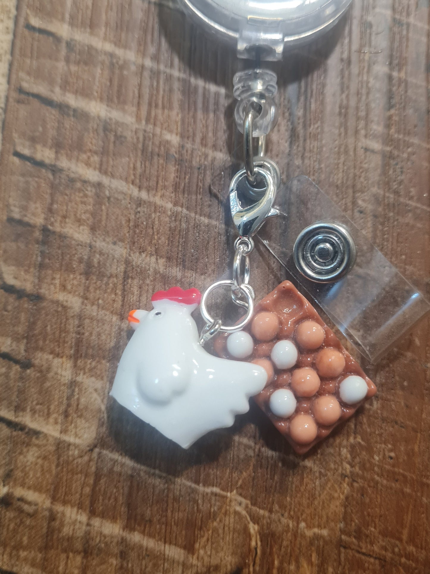 Chicken ~ ID Badge Reel Charm ~ Custom Made Charms ~ Badge Buddy ~ Badge Accessories ~ Fresh Eggs ~ Badge Charm ~ Chicken and Eggs