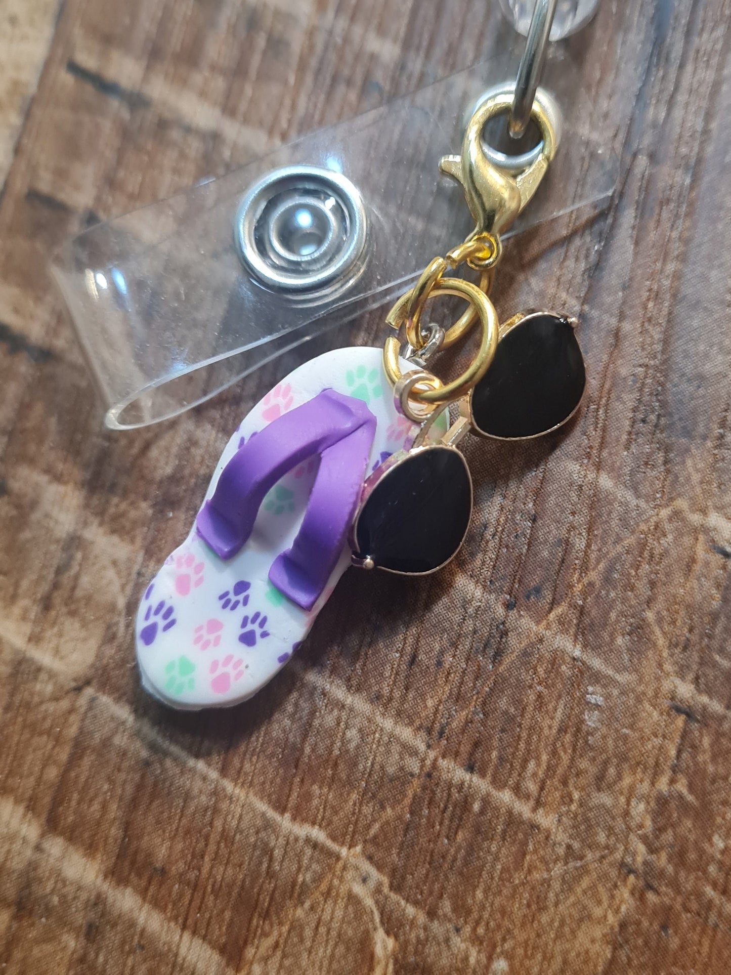 Flip Flops Charm ~ ID Badge Reel Charm ~ Custom Made Charms ~ Badge Buddy ~ Badge Accessories ~ Sunglasses Charm ~ Summertime Charm