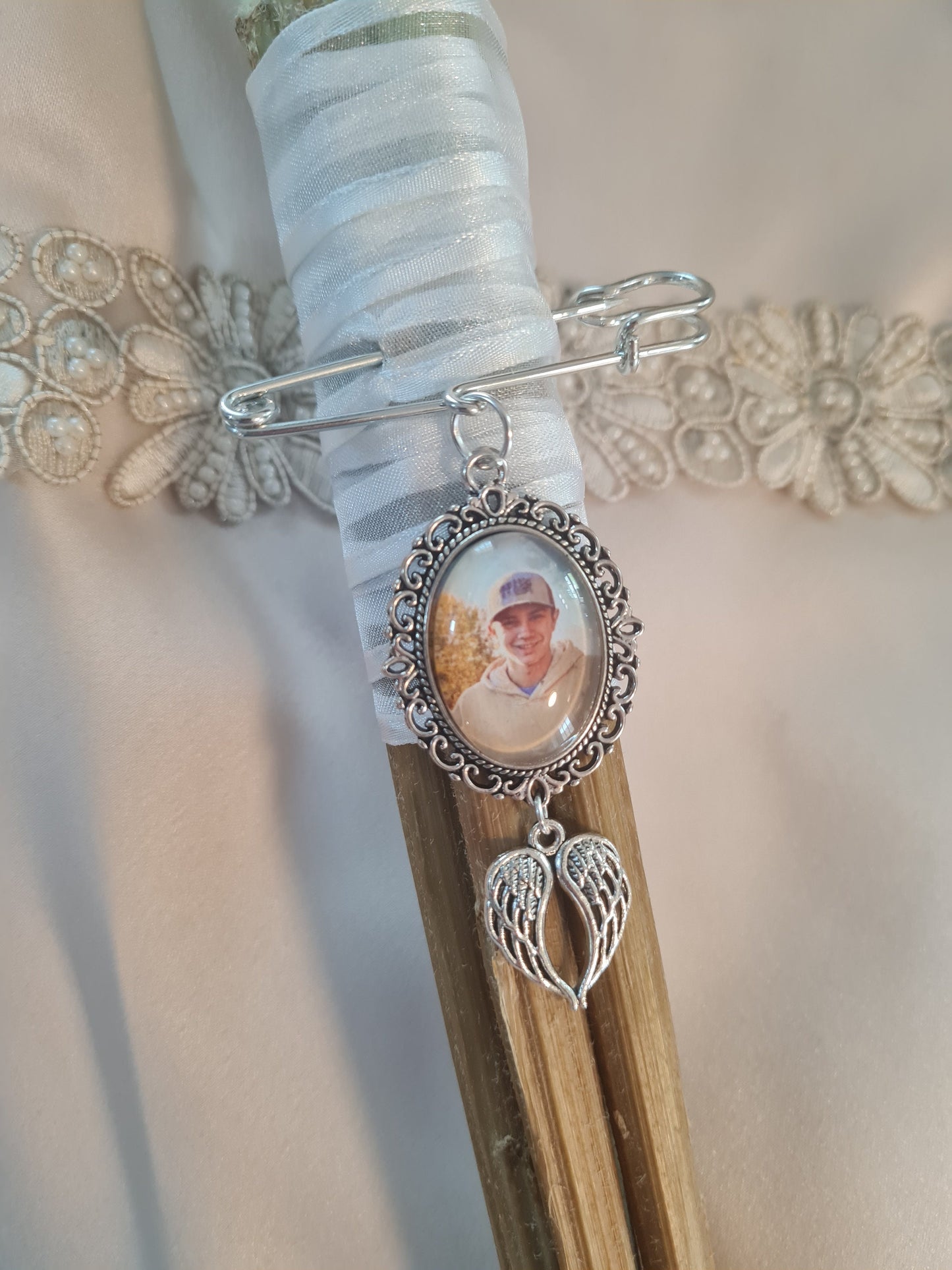 "Walk With Us" Wedding Memorial Pin - Bride Bouquet & Groom Boutonniere Photo Charm - Sentimental Inclusion Gift - Wedding Memorial Pin