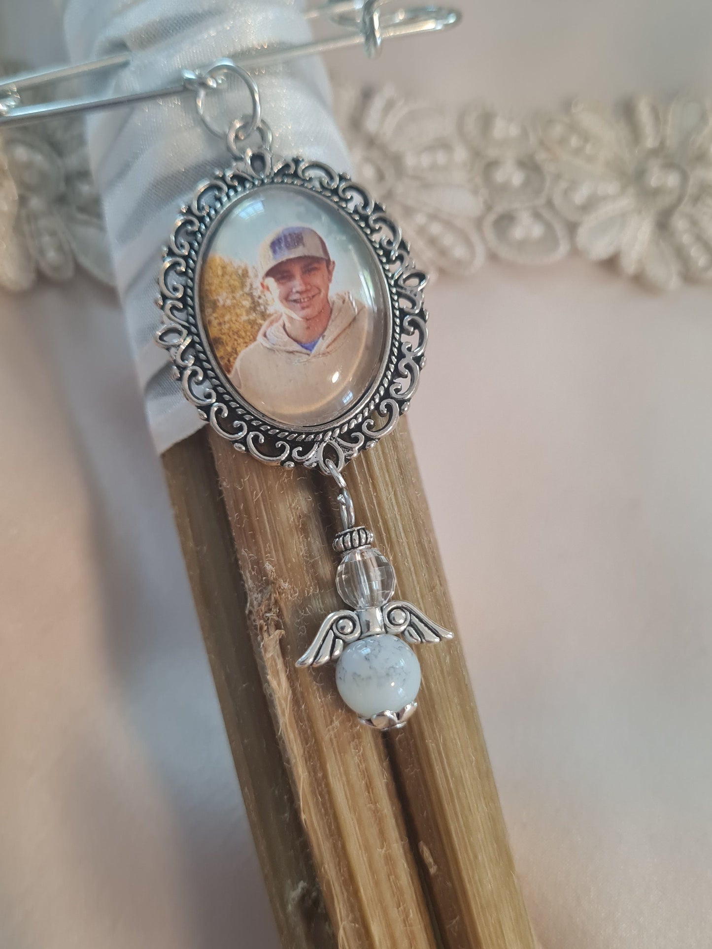 "Walk With Us" Wedding Memorial Pin - Bride Bouquet & Groom Boutonniere Photo Charm - Sentimental Inclusion Gift - Wedding Memorial Pin