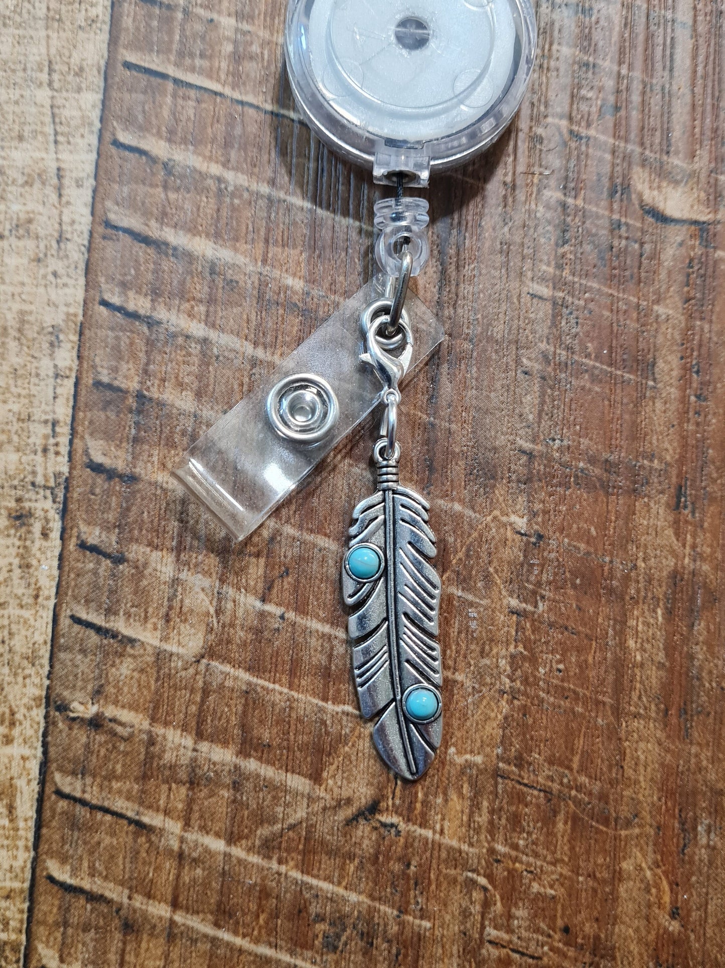 Turquoise and Feather ID Badge Reel Charm - Native American Style Boho Accessory for Nurses, Teachers, and Professionals