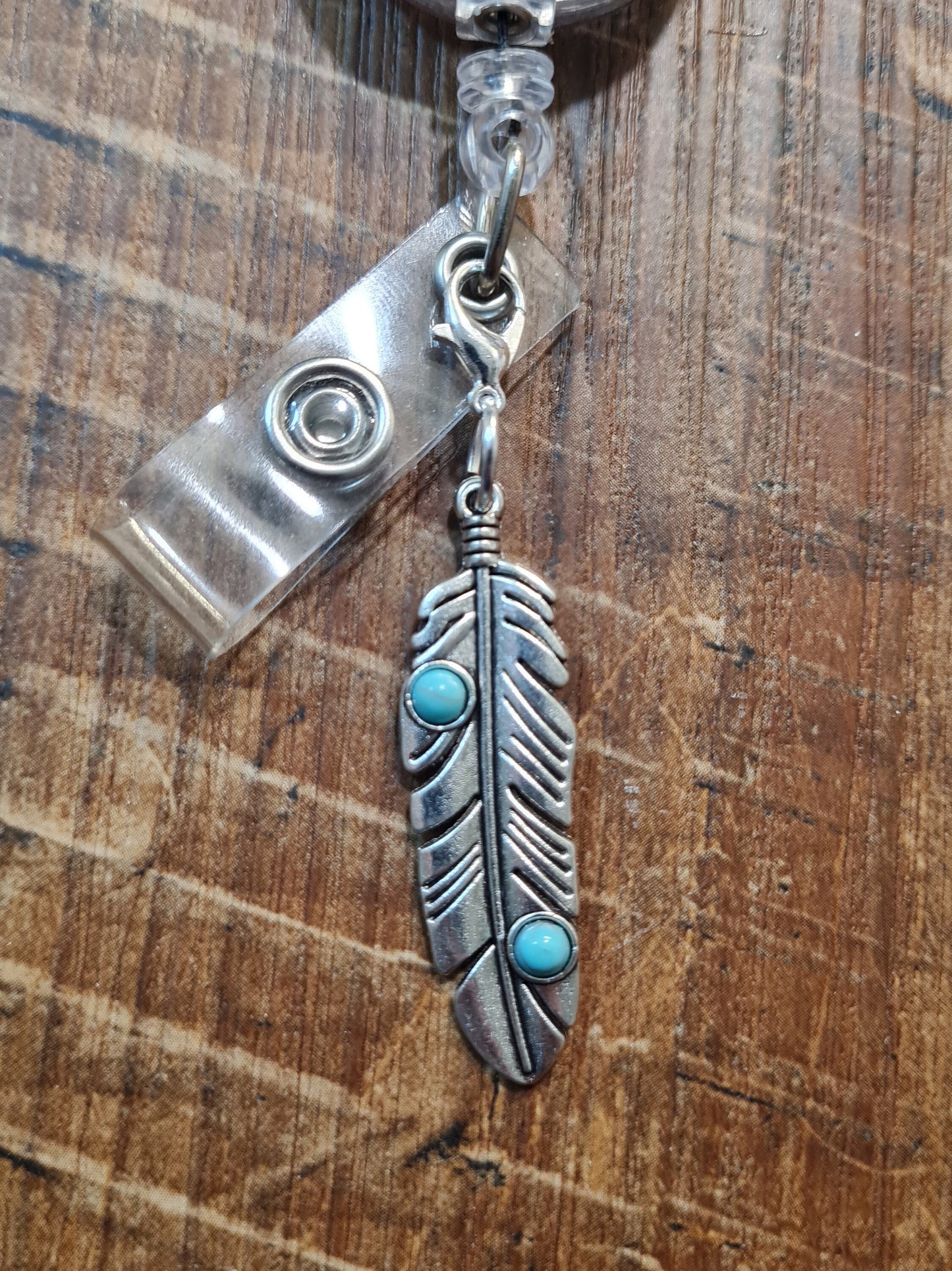 Turquoise and Feather ID Badge Reel Charm - Native American Style Boho Accessory for Nurses, Teachers, and Professionals
