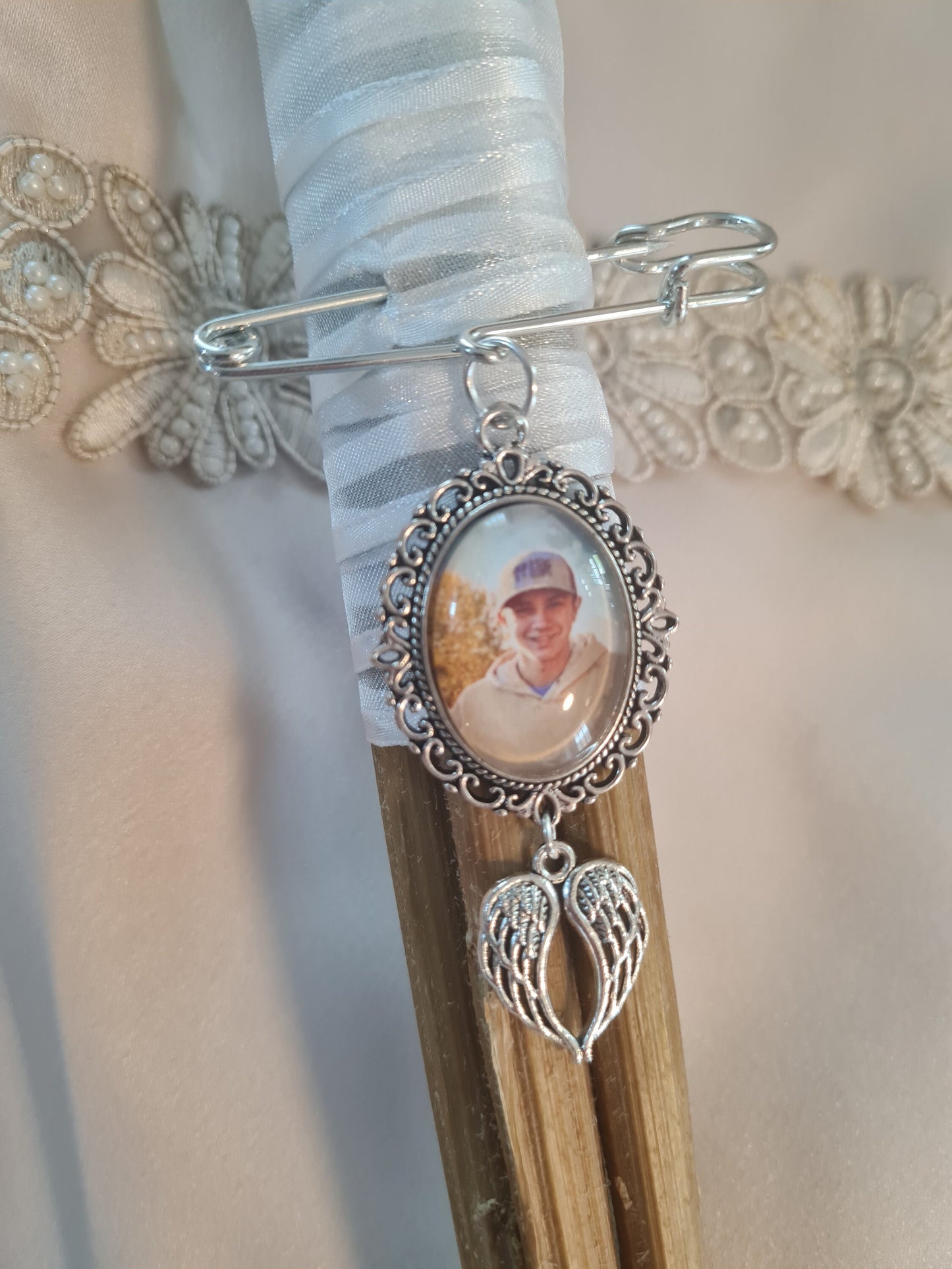 "Walk With Us" Wedding Memorial Pin - Bride Bouquet & Groom Boutonniere Photo Charm - Sentimental Inclusion Gift - Wedding Memorial Pin