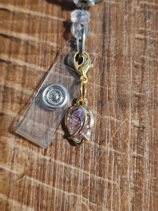 Rose ~ ID Badge Reel Charm ~ Custom Made Charms ~ Badge Buddy ~ Badge Accessories ~ Jeweled Rose ~ Badge Charm ~ ID Badge Charm