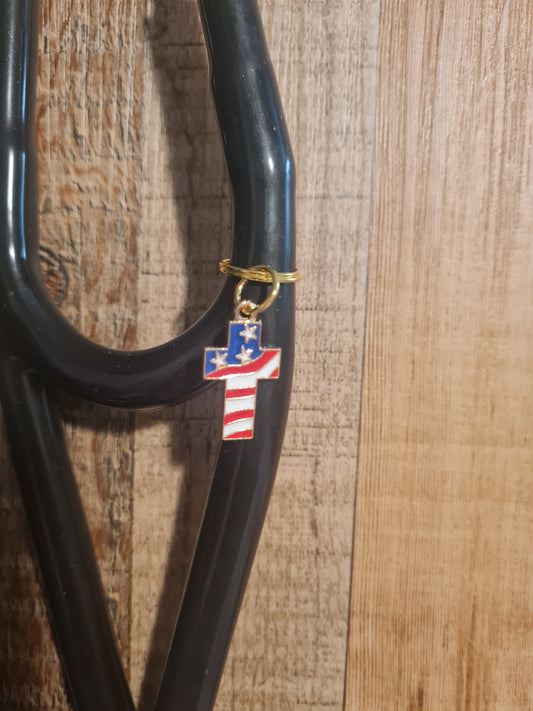 Cross Stethoscope Charm ~  RN Charm ~ Medical Stethoscope Charm ~ Christian Charm ~ Physician Charm ~ Stethoscope Tag ~ OT ~ RT ~ Flag Cross