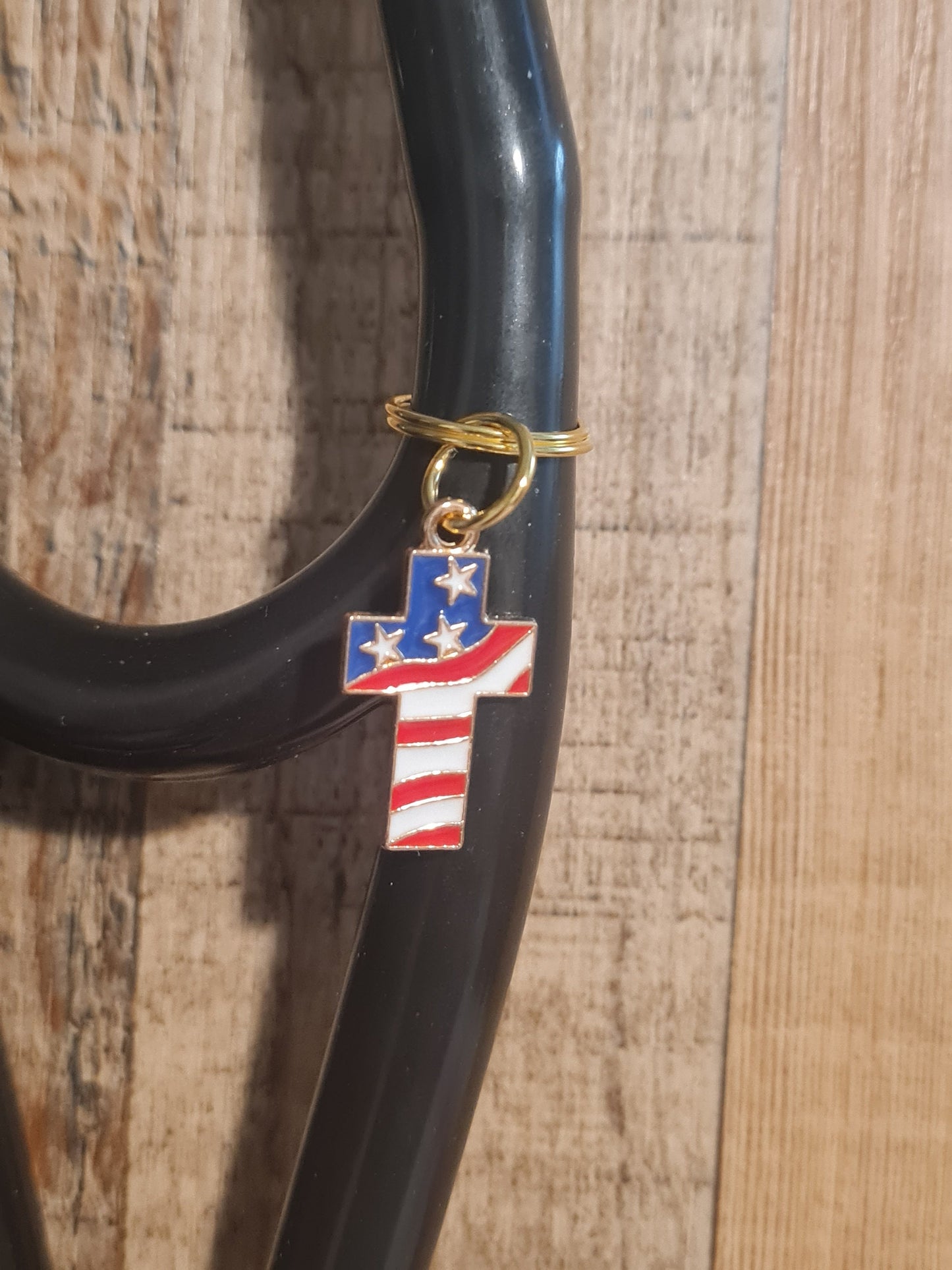 Cross Stethoscope Charm ~  RN Charm ~ Medical Stethoscope Charm ~ Christian Charm ~ Physician Charm ~ Stethoscope Tag ~ OT ~ RT ~ Flag Cross