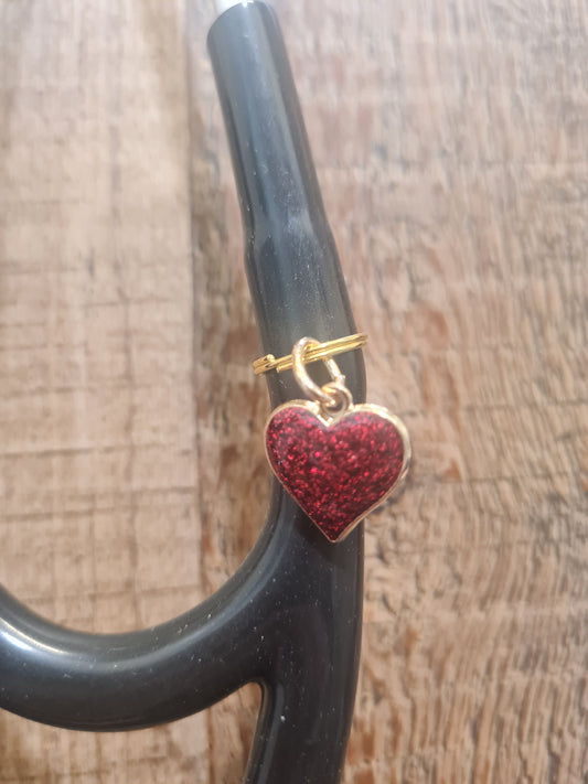 Glittery Heart ~ Stethoscope Charm ~ RN Charm ~ Medical Stethoscope Charm ~ Physician Charm ~ Stethoscope Tag ~ OT ~ PT ~ Heart Charm