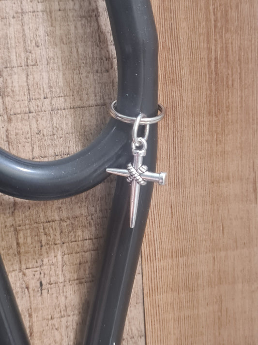Cross with Nails ~ Stethoscope Charm ~  RN Charm ~ Medical Stethoscope Charm ~ Christian Charm ~ Physician Charm ~ Stethoscope Tag ~ OT ~ RT