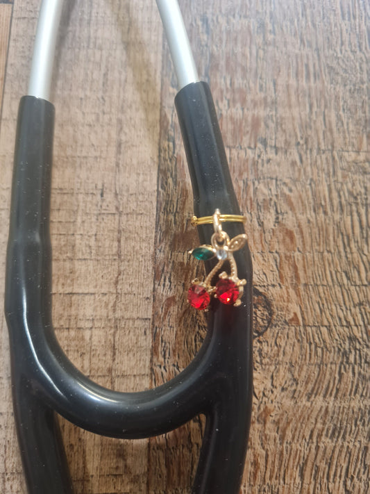 Cherry Charm ~ Stethoscope Charm ~ RN Charm ~ Medical Stethoscope Charm ~ Physician Charm ~ Stethoscope Tag ~ OT ~ PT ~ Cherries Charm