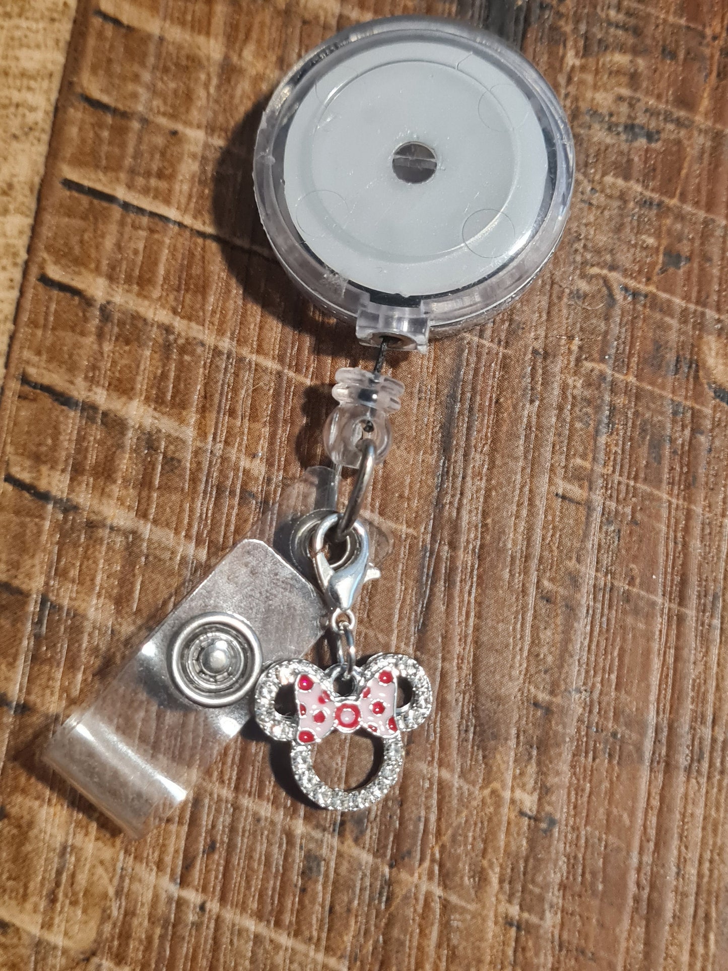 Sparkly Mouse with Bow ~ ID Badge Reel Charm ~ Custom Made Charms ~ Mickey Mouse ~ Badge Buddy ~ Badge Accessories ~ Minnie Mouse ~ Minnie Mouse ID Badge Reel Charm - Cute Disney Lanyard Flair for Nurses, Teachers, and Pediatric Staff