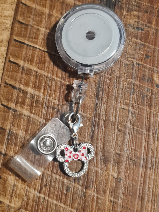 Sparkly Mouse with Bow ~ ID Badge Reel Charm ~ Custom Made Charms ~ Mickey Mouse ~ Badge Buddy ~ Badge Accessories ~ Minnie Mouse ~ Minnie Mouse ID Badge Reel Charm - Cute Disney Lanyard Flair for Nurses, Teachers, and Pediatric Staff