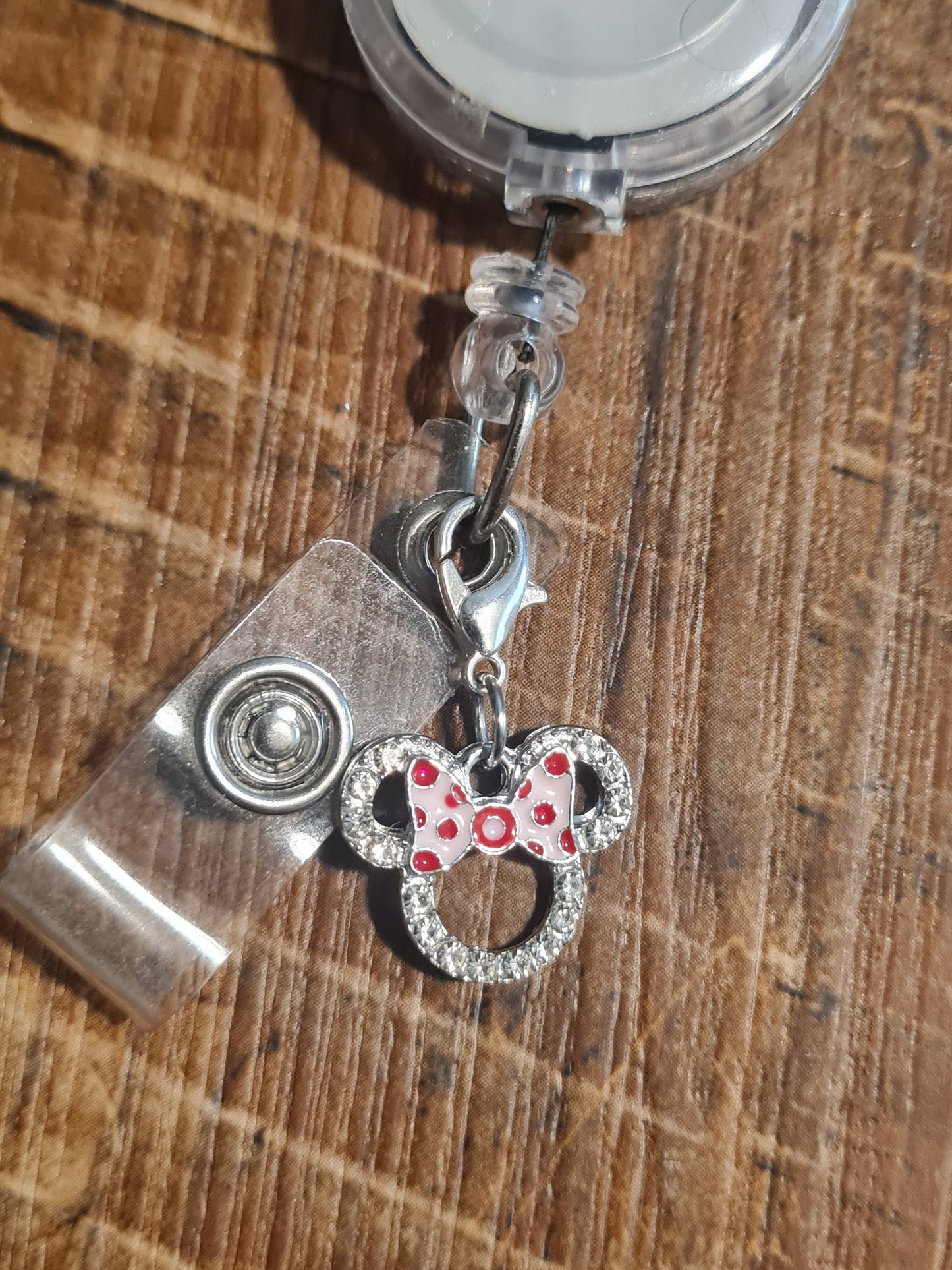 Sparkly Mouse with Bow ~ ID Badge Reel Charm ~ Custom Made Charms ~ Mickey Mouse ~ Badge Buddy ~ Badge Accessories ~ Minnie Mouse ~ Minnie Mouse ID Badge Reel Charm - Cute Disney Lanyard Flair for Nurses, Teachers, and Pediatric Staff