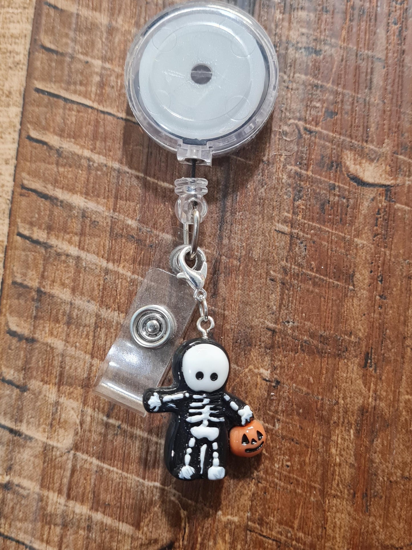 Halloween Skeleton ~ ID Badge Reel Charm ~ Custom Made Charms ~ Badge Buddy ~ Badge Accessories ~ ID Badge Charm ~ Halloween ID Badge Charm