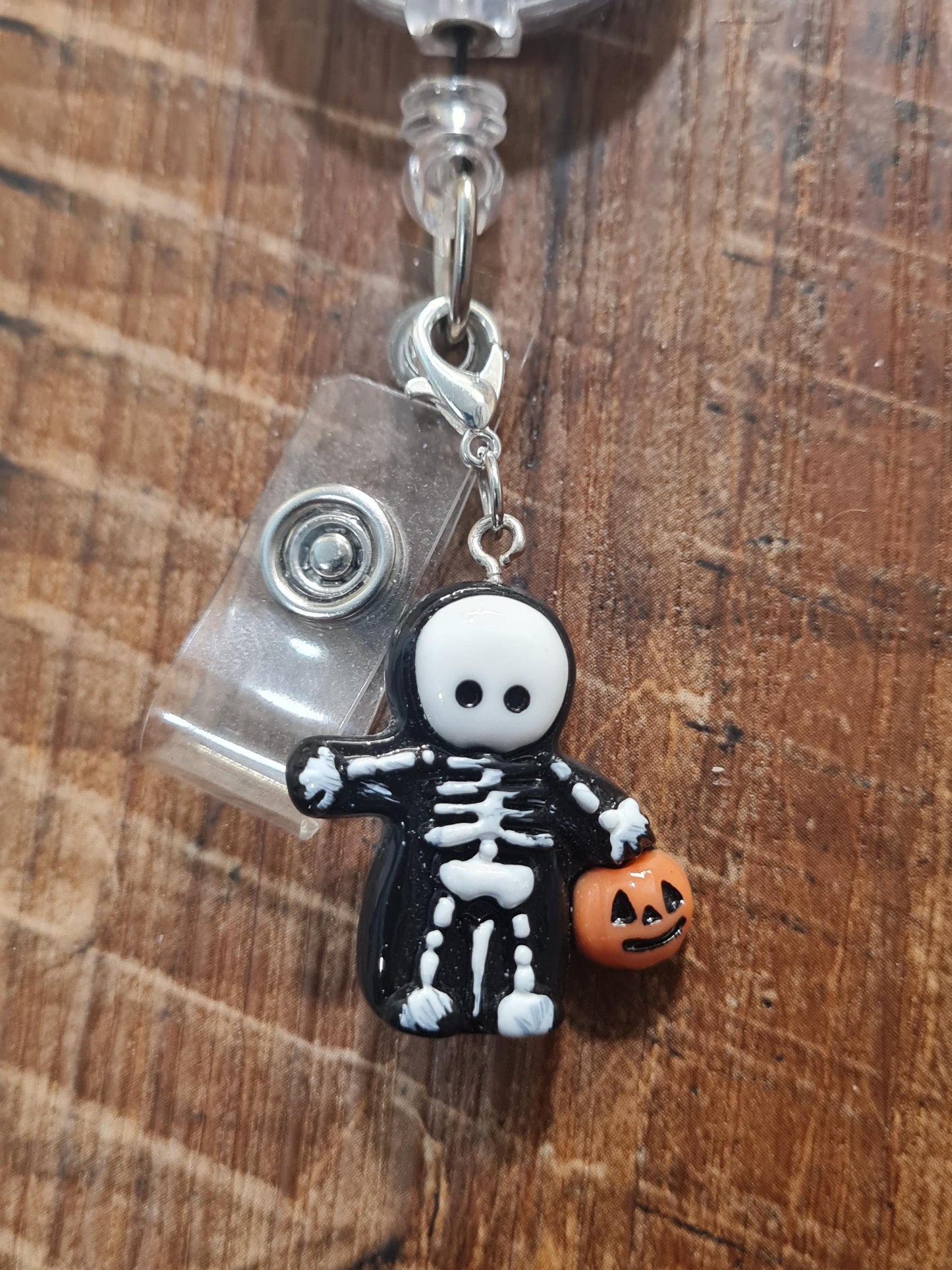 Halloween Skeleton ~ ID Badge Reel Charm ~ Custom Made Charms ~ Badge Buddy ~ Badge Accessories ~ ID Badge Charm ~ Halloween ID Badge Charm