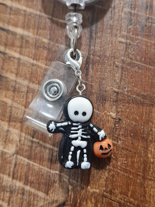 Halloween Skeleton ~ ID Badge Reel Charm ~ Custom Made Charms ~ Badge Buddy ~ Badge Accessories ~ ID Badge Charm ~ Halloween ID Badge Charm