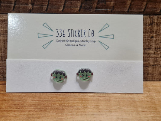 "The Modern Prometheus" Frankenstein Earrings - Spooky Gothic Monster Jewelry for Horror Fans - Handmade Halloween Statement Dangles in Neon Green and Bolt Style