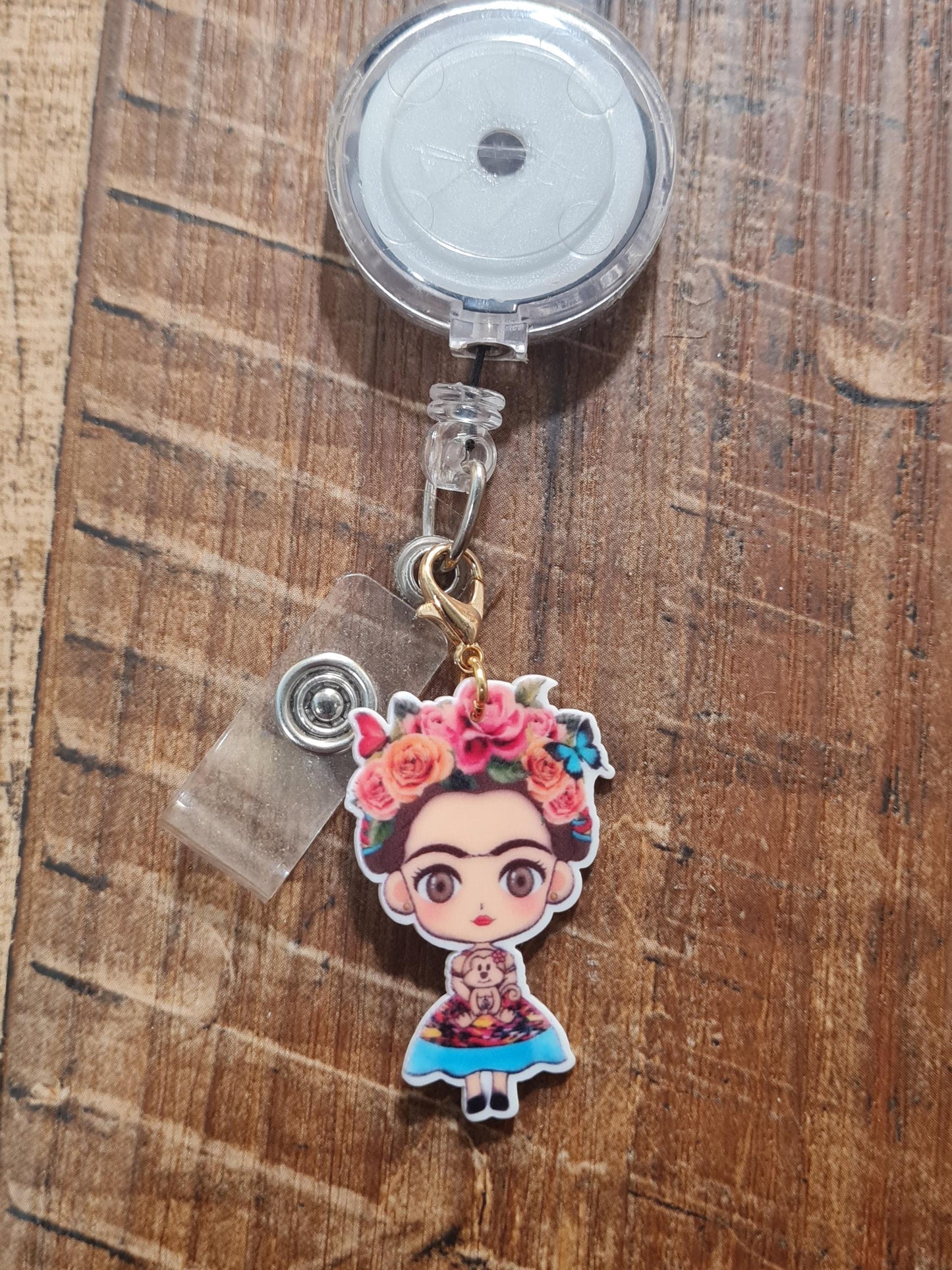 Mexican Lady with Unibrow ID Badge Reel Charm  ~ Work Badge Charm ~ Badge Accessories ~ Feminist Charm ~ ID Badge Charm