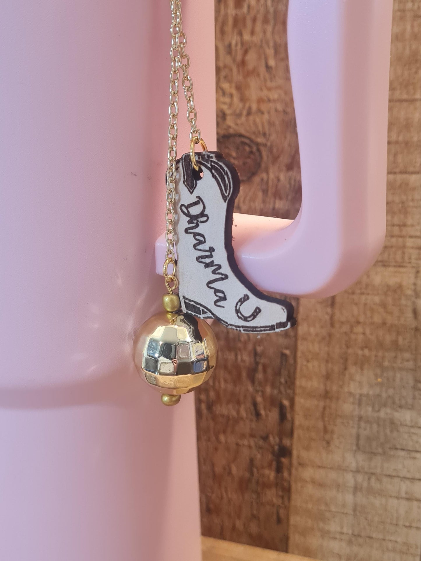 Personalized Leather Cowboy Boot Charm ~ Stanley Cup Charm ~ Custom Made Charms ~ Cup Handle Charm ~ Cup Accessory ~ Disco Ball Cup Charm