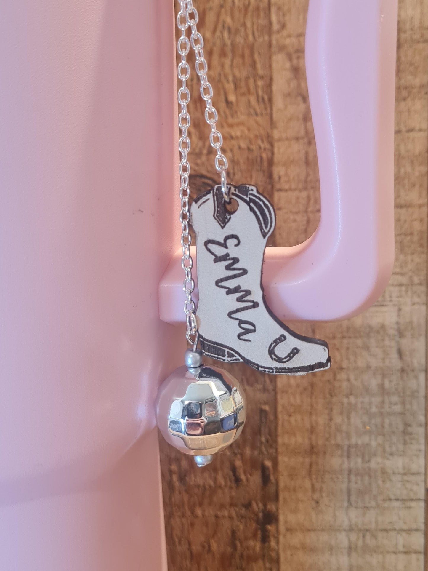 Personalized Leather Cowboy Boot Charm ~ Stanley Cup Charm ~ Custom Made Charms ~ Cup Handle Charm ~ Cup Accessory ~ Disco Ball Cup Charm