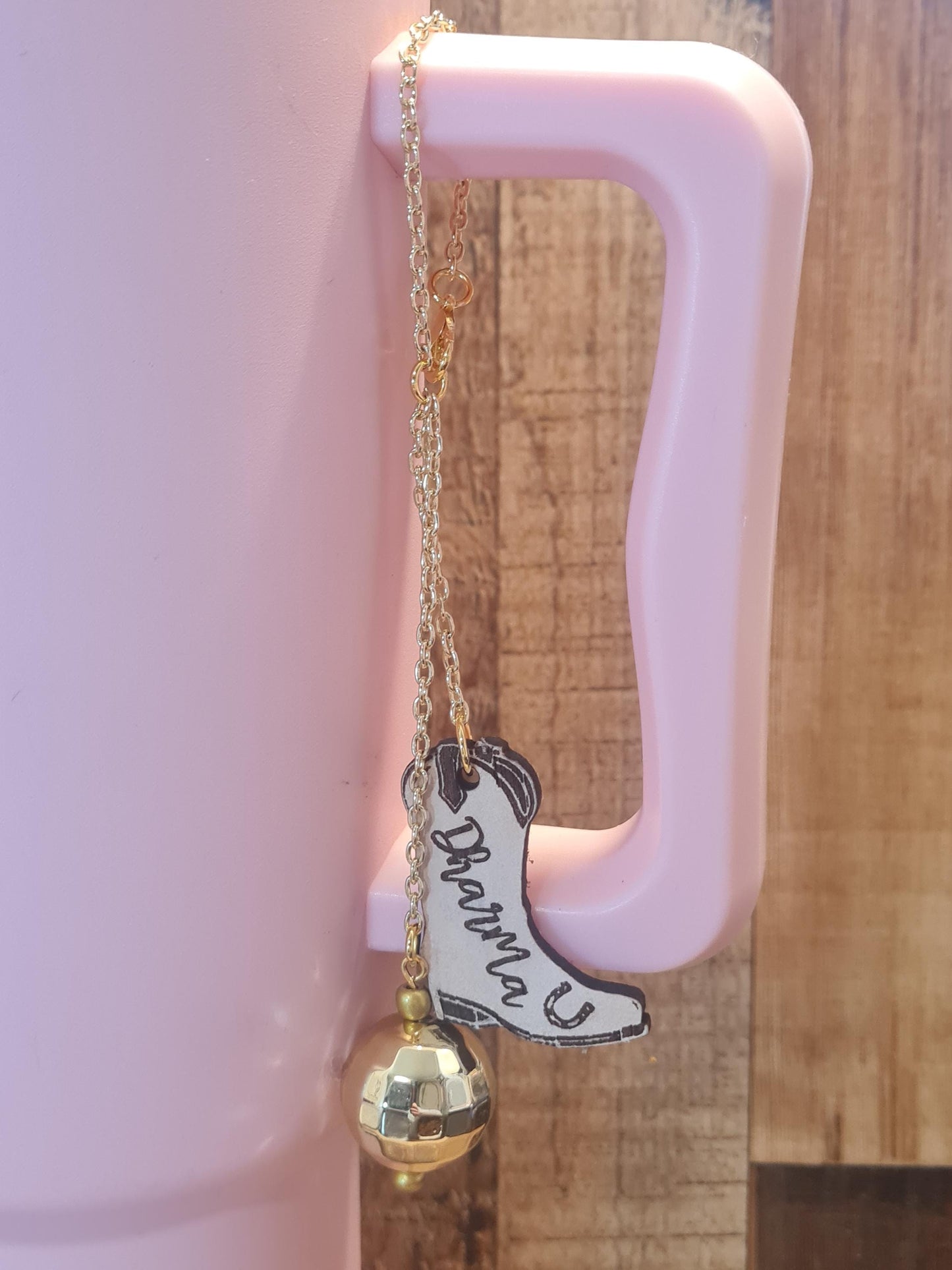 Personalized Leather Cowboy Boot Charm ~ Stanley Cup Charm ~ Custom Made Charms ~ Cup Handle Charm ~ Cup Accessory ~ Disco Ball Cup Charm