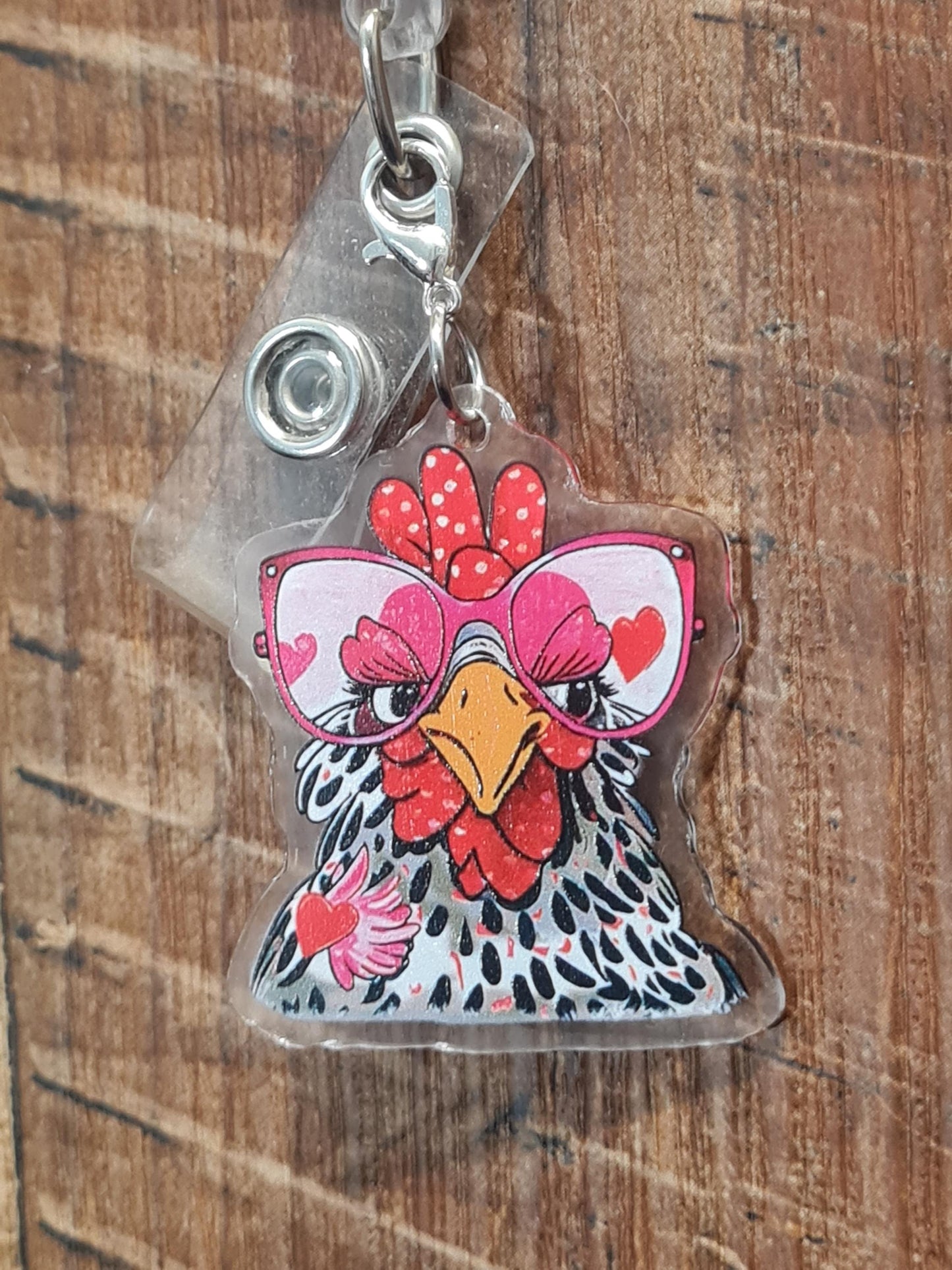 Chicken Laying Egg Charm ~ ID Badge Reel Charm ~ Custom Made Charms ~ Badge Buddy ~ Badge Accessories ~ Chicken Charm ~ Crazy Chicken Lady
