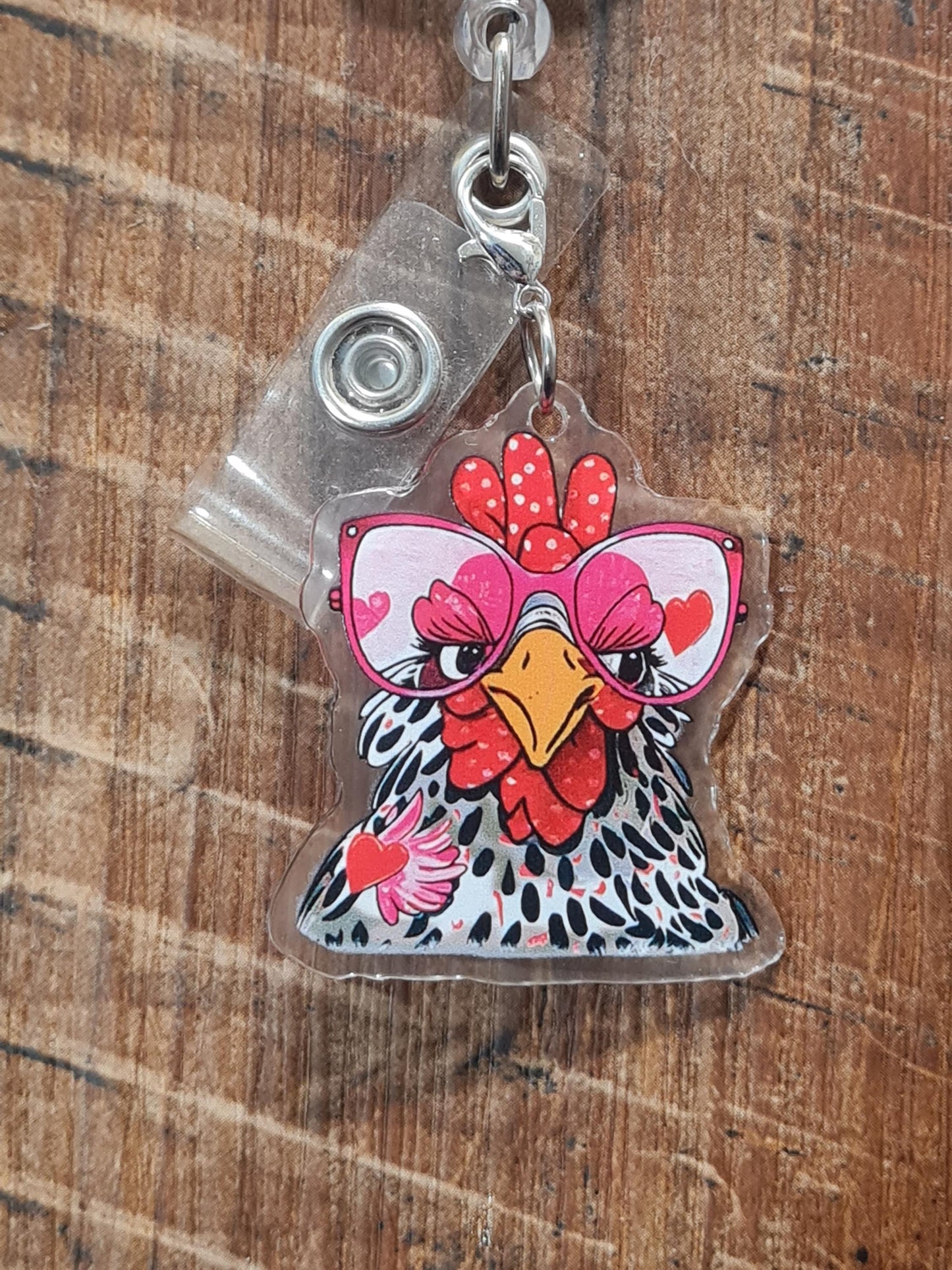 Chicken Laying Egg Charm ~ ID Badge Reel Charm ~ Custom Made Charms ~ Badge Buddy ~ Badge Accessories ~ Chicken Charm ~ Crazy Chicken Lady