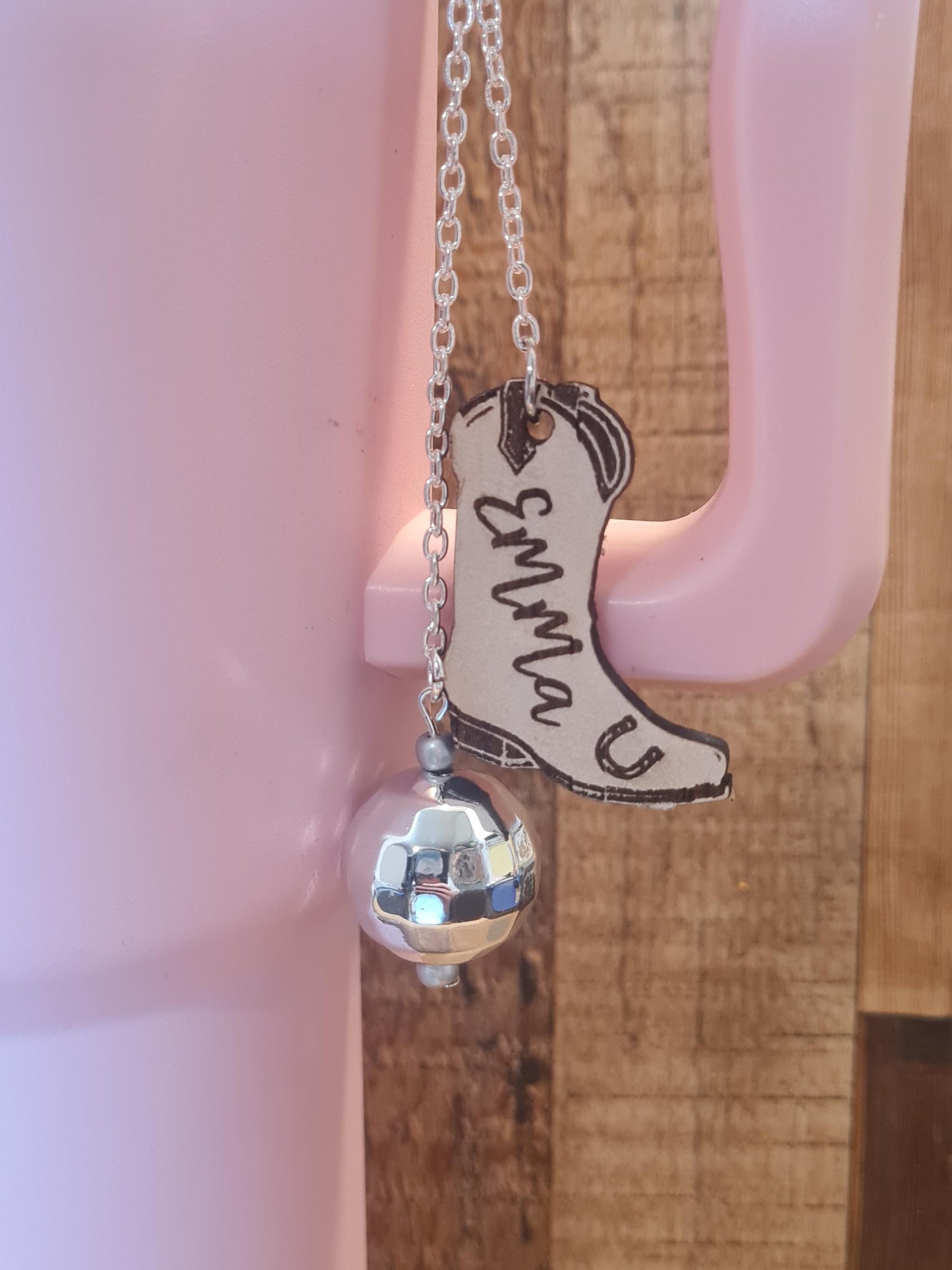 Personalized Leather Cowboy Boot Charm ~ Stanley Cup Charm ~ Custom Made Charms ~ Cup Handle Charm ~ Cup Accessory ~ Disco Ball Cup Charm