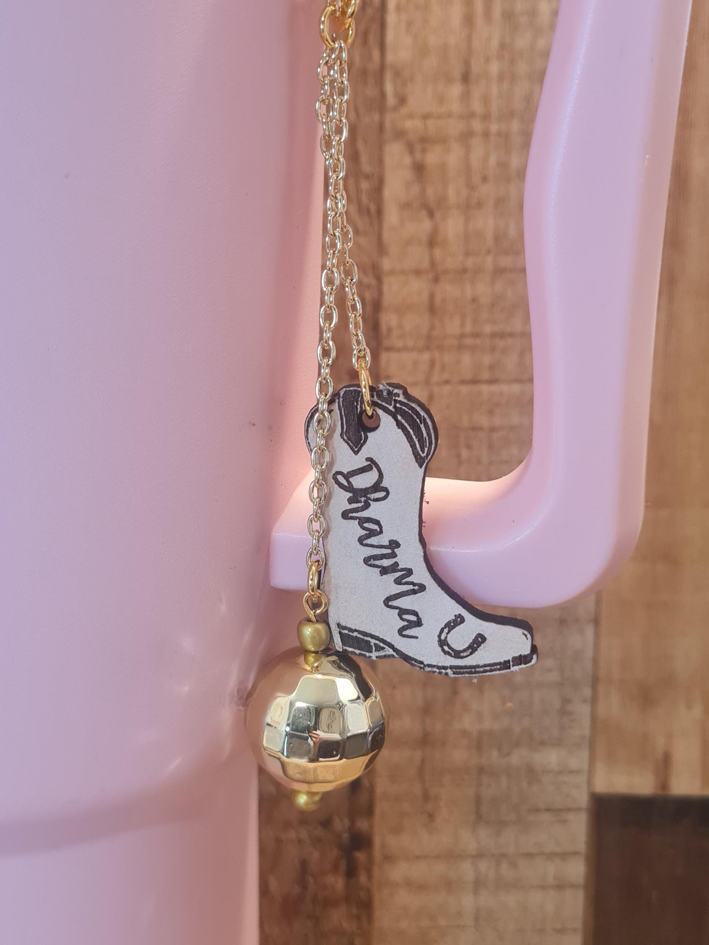 Personalized Leather Cowboy Boot Charm ~ Stanley Cup Charm ~ Custom Made Charms ~ Cup Handle Charm ~ Cup Accessory ~ Disco Ball Cup Charm