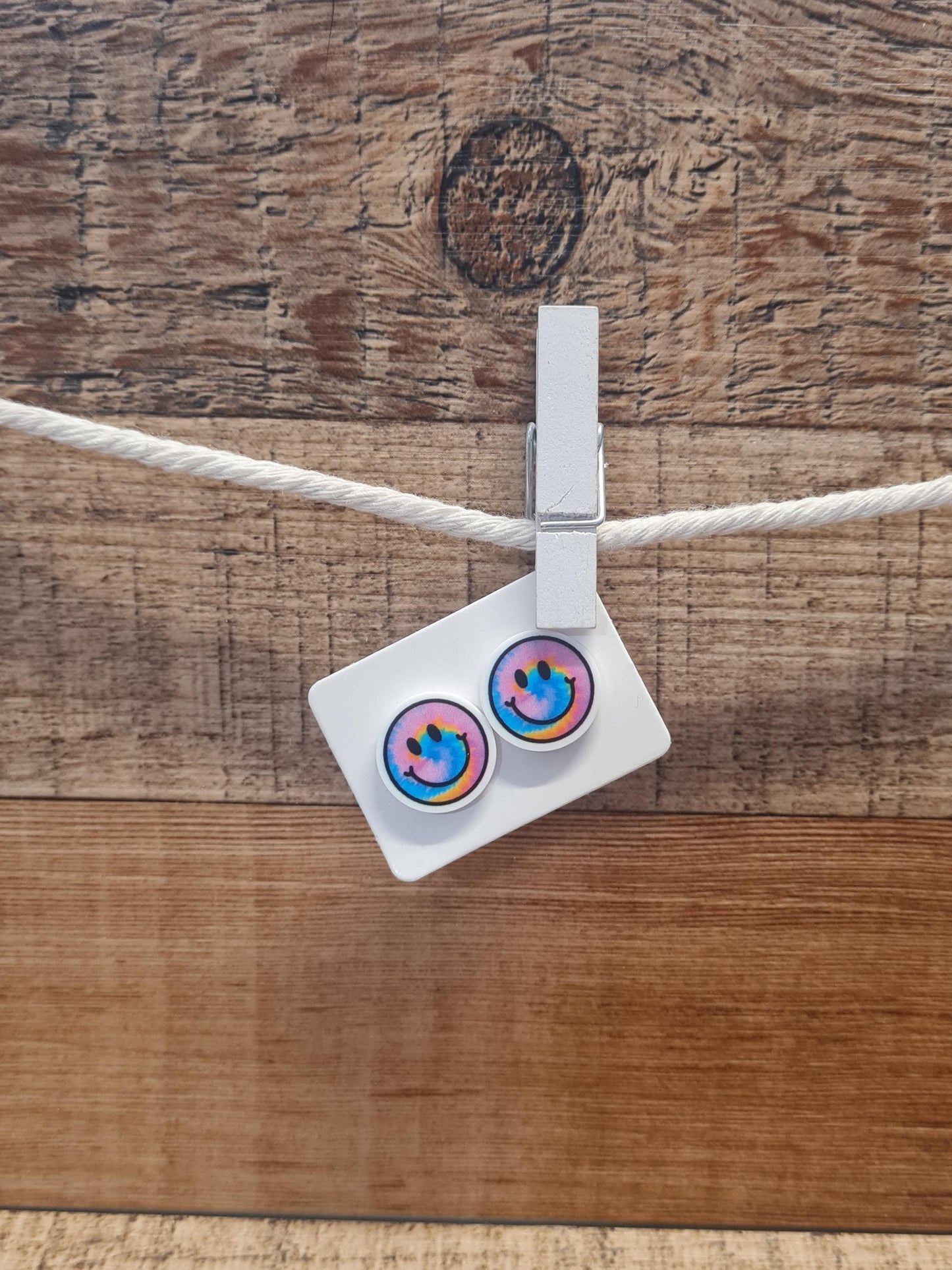 Tie Dye Earrings ~ Fun Earrings ~ Post Earrings ~ Smiley Face Earrings ~ Hippie Earrings ~ Cute Earrings ~ Smiley Face