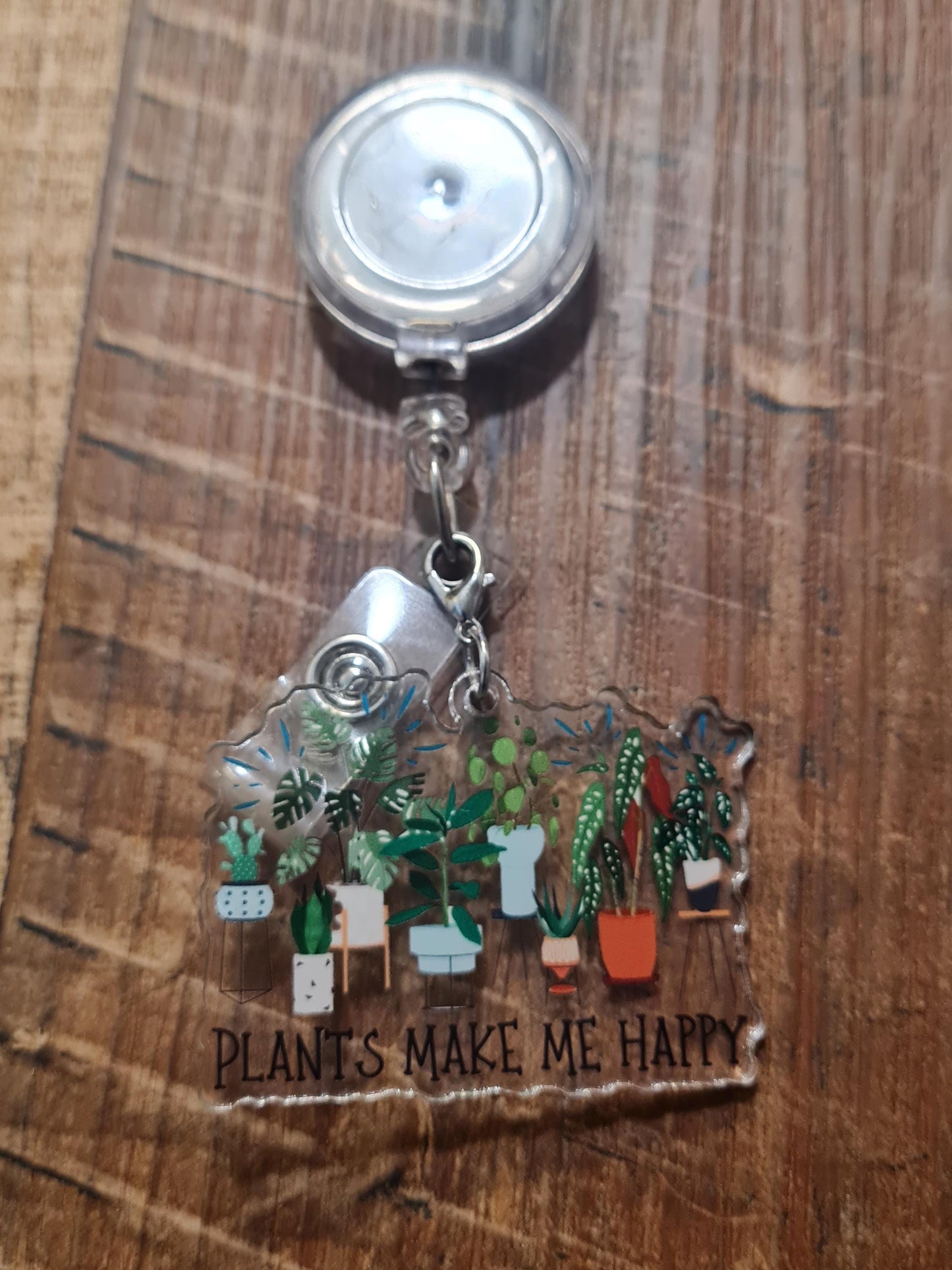 Plants Make Me Happy Charm ~ ID Badge Reel Charm ~ Custom Made Charms ~ Badge Buddy ~ Badge Accessories ~ Work Badge Charm ~ Plant Lover