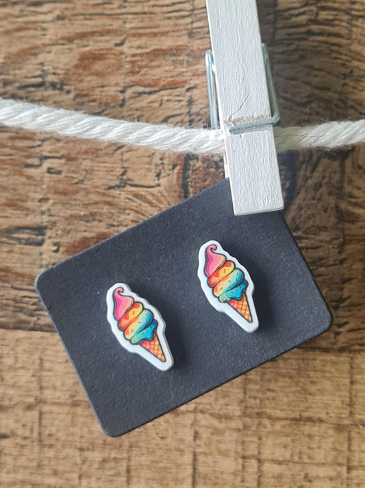 Ice Cream Cone Earrings ~ Ice Cream Earrings ~ Summer Time Earrings ~ Post Earrings ~ Summer Time Treat ~ Soft Serve Ice Cream Earrings
