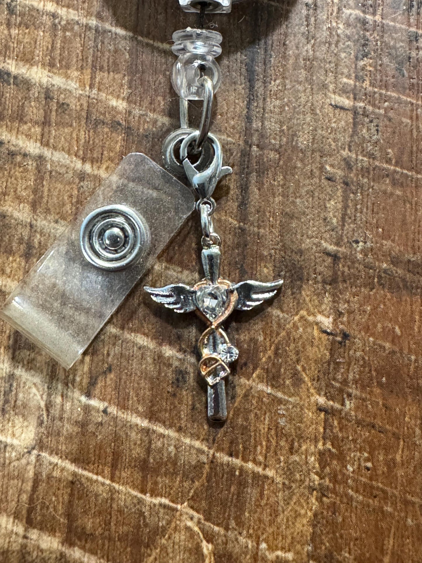 Angel Wings Cross with Stethoscope ~ ID Badge Reel Charm  ~ Badge Accessories ~ Medical Cross ~ Healthcare Cross - Cross with Stethoscope