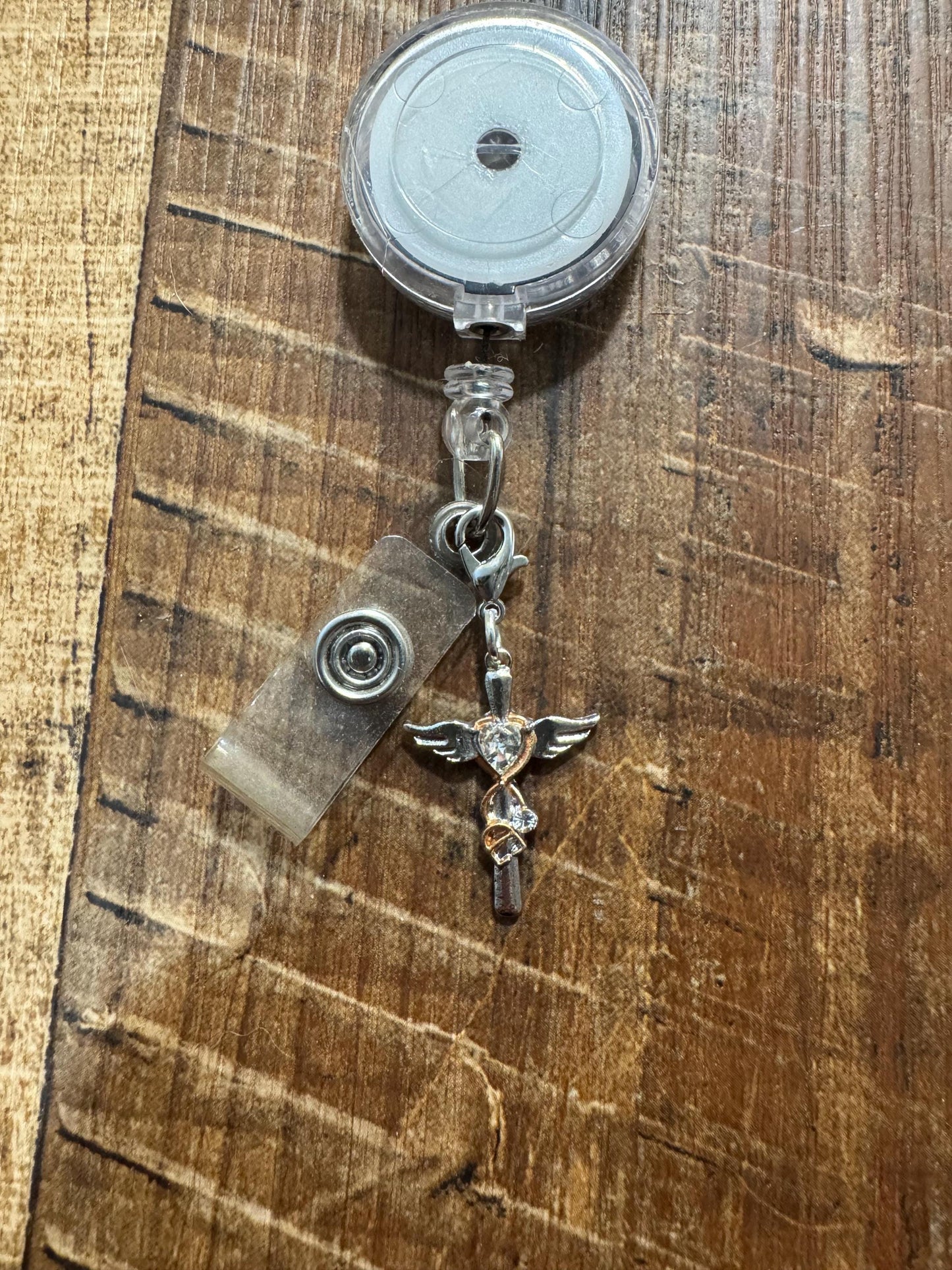Angel Wings Cross with Stethoscope ~ ID Badge Reel Charm  ~ Badge Accessories ~ Medical Cross ~ Healthcare Cross - Cross with Stethoscope