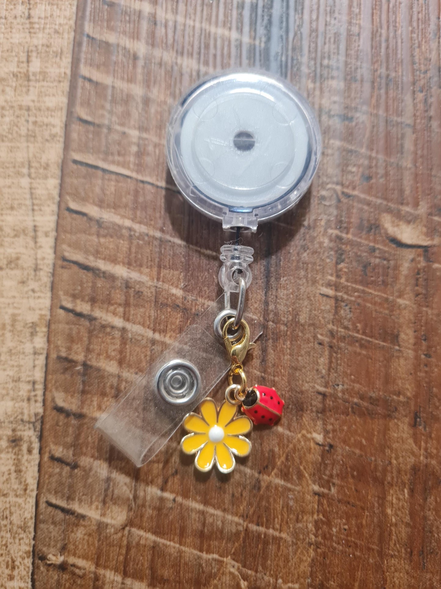Lady Bug with Colorful Daisy ~ ID Badge Reel Charm ~ Custom Made Charms ~ Badge Buddy ~ Badge Accessories~ Lady Bug Badge Charm~ Daisy Charm