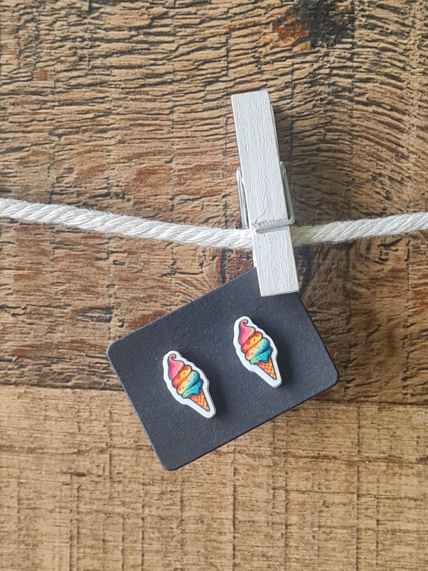 Ice Cream Cone Earrings ~ Ice Cream Earrings ~ Summer Time Earrings ~ Post Earrings ~ Summer Time Treat ~ Soft Serve Ice Cream Earrings