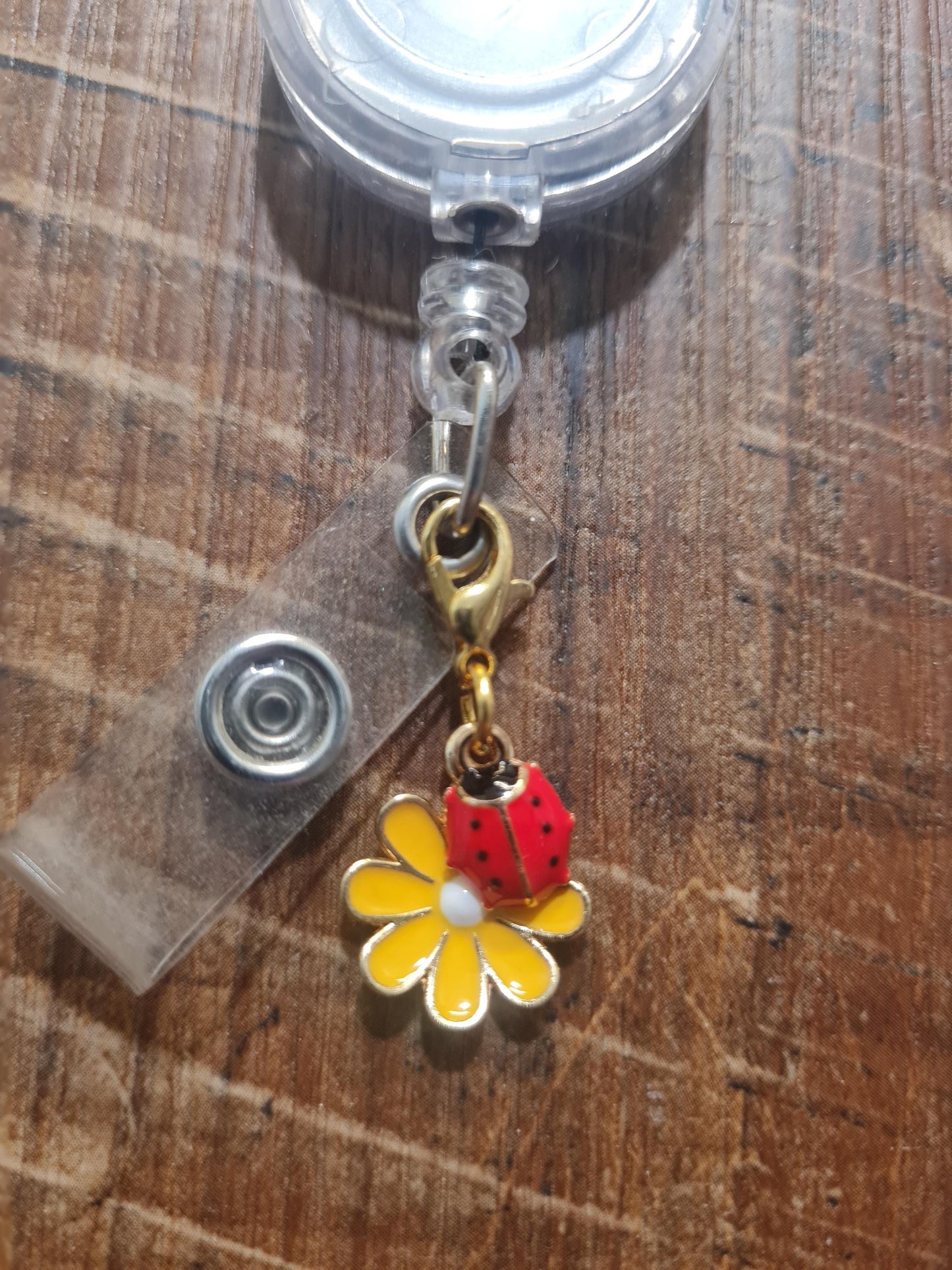 Lady Bug with Colorful Daisy ~ ID Badge Reel Charm ~ Custom Made Charms ~ Badge Buddy ~ Badge Accessories~ Lady Bug Badge Charm~ Daisy Charm