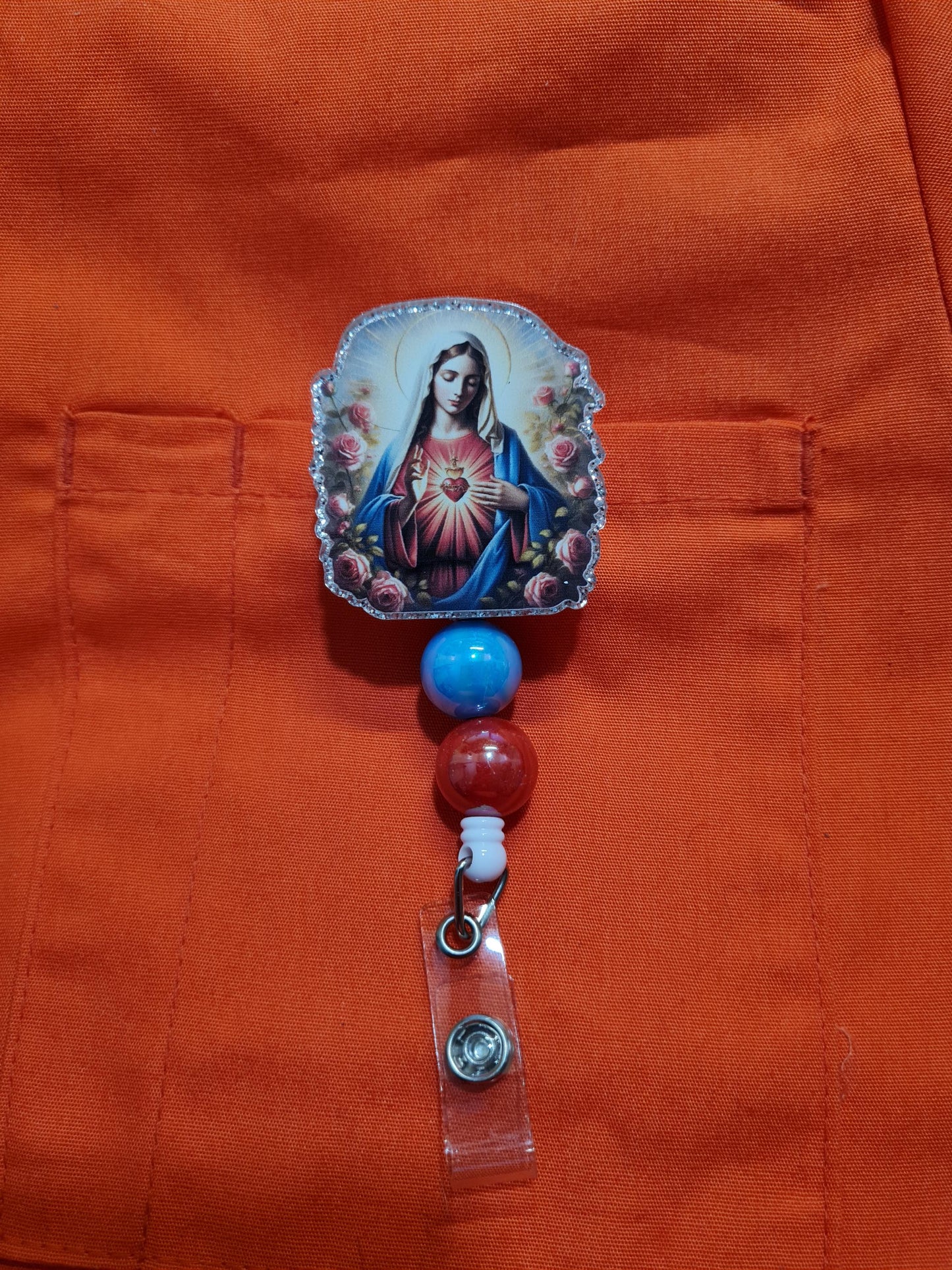 Virgin Mary Badge Reel ~ ID Badge Reel ~ Catholic Badge Reel ~ Religious Badge Reel ~ Nurse Badge Reel ~ Mother Mary ~ Madonna~ Badge Reel
